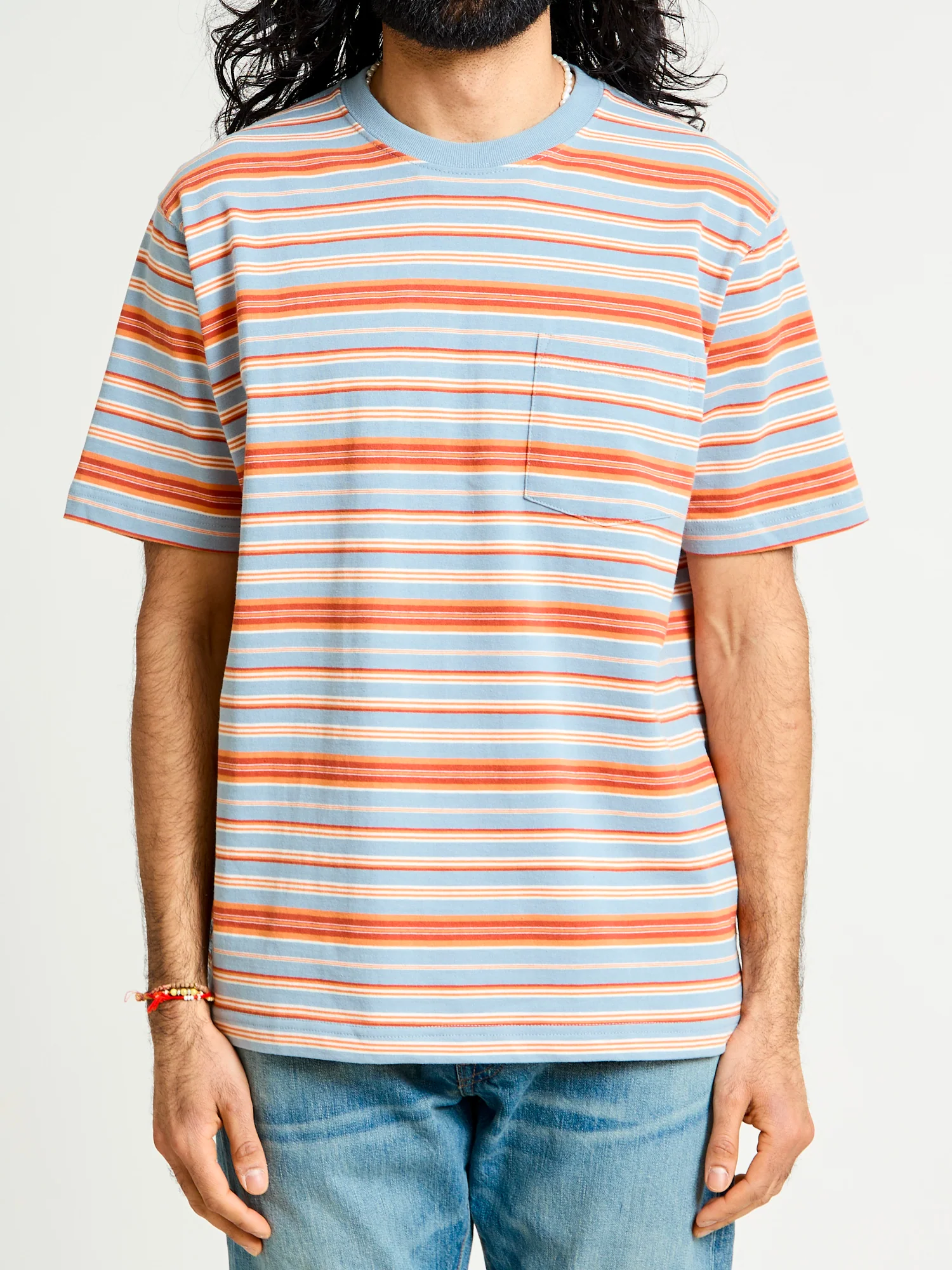Multistripe Pocket T-Shirt in Sax - Image 2