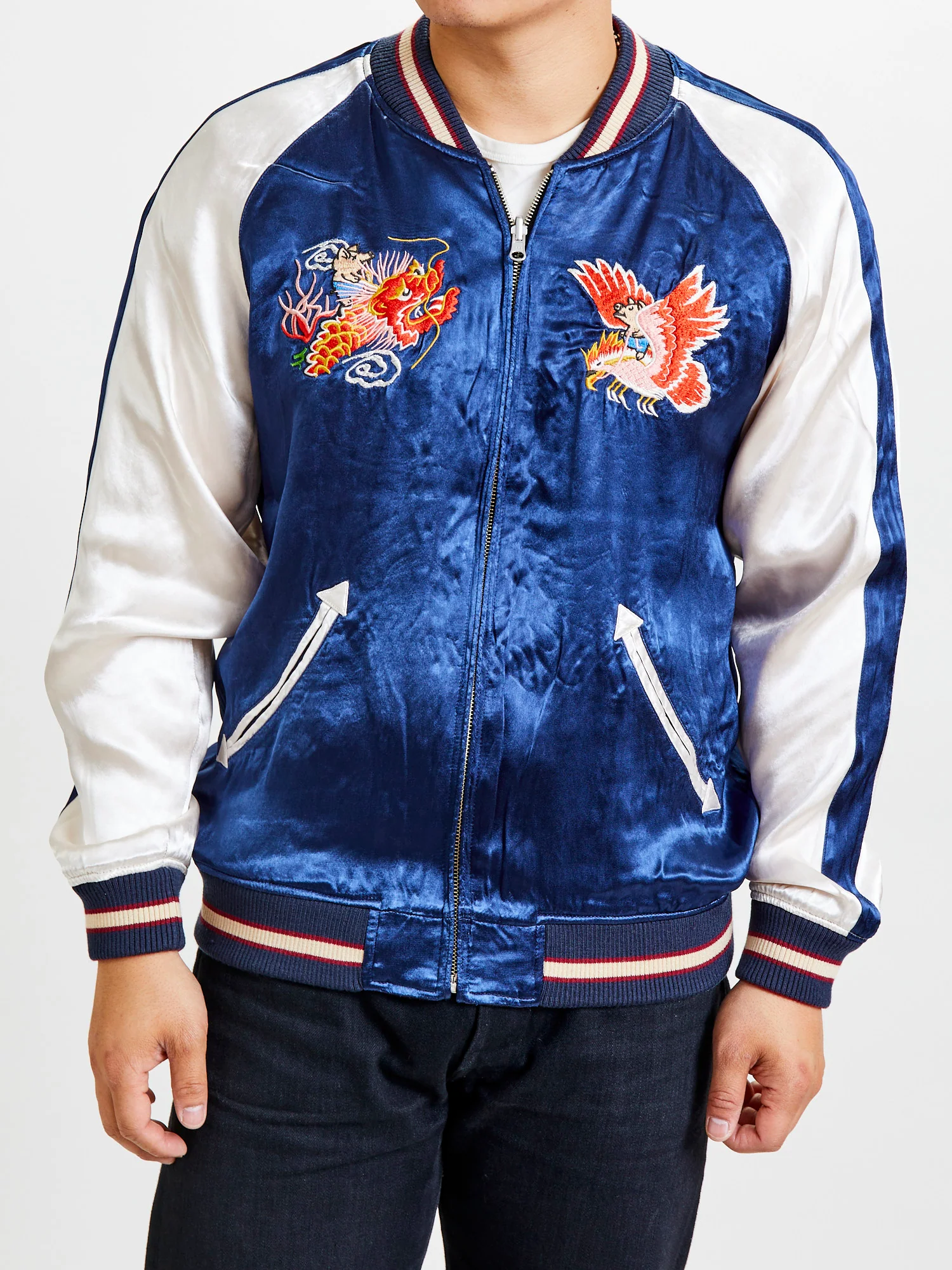 "Naniwa" Reversible Sukajan Souvenir Jacket in Black/Blue - Image 2