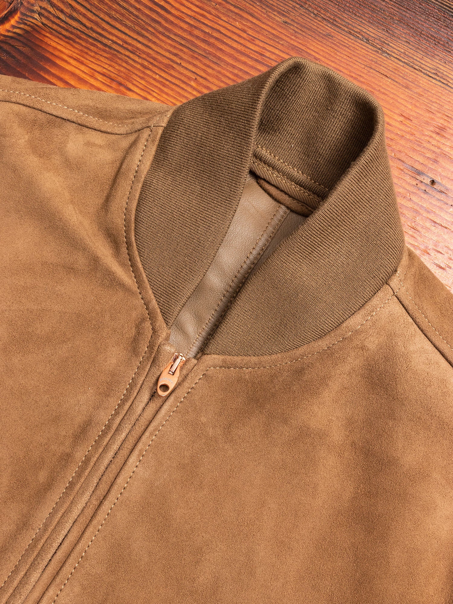Nappa Suede Bomber Jacket in Beige - Image 3