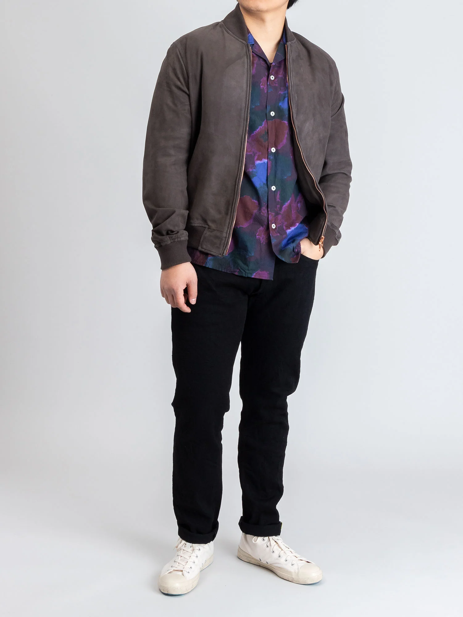 Nappa Suede Bomber Jacket in Charcoal - Image 10