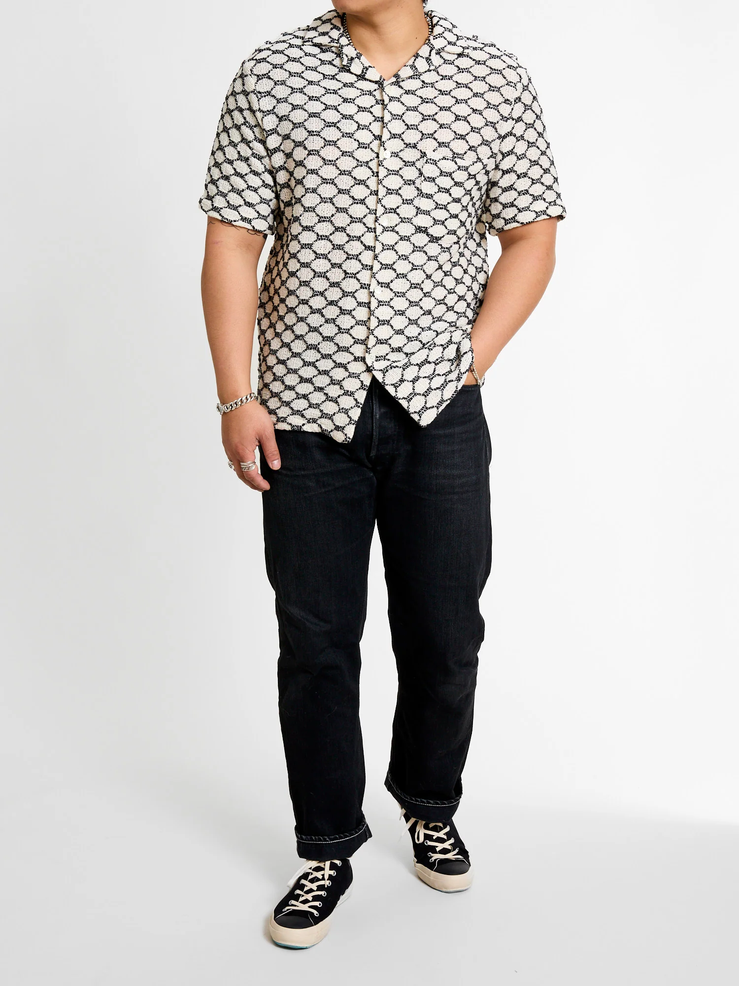 Net Button-Up Shirt in Black - Image 10
