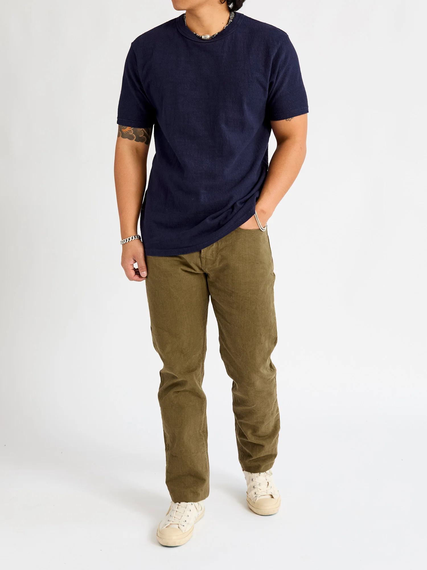 No. 8 Slub Nep Short Sleeve T-Shirt in Navy - Image 7