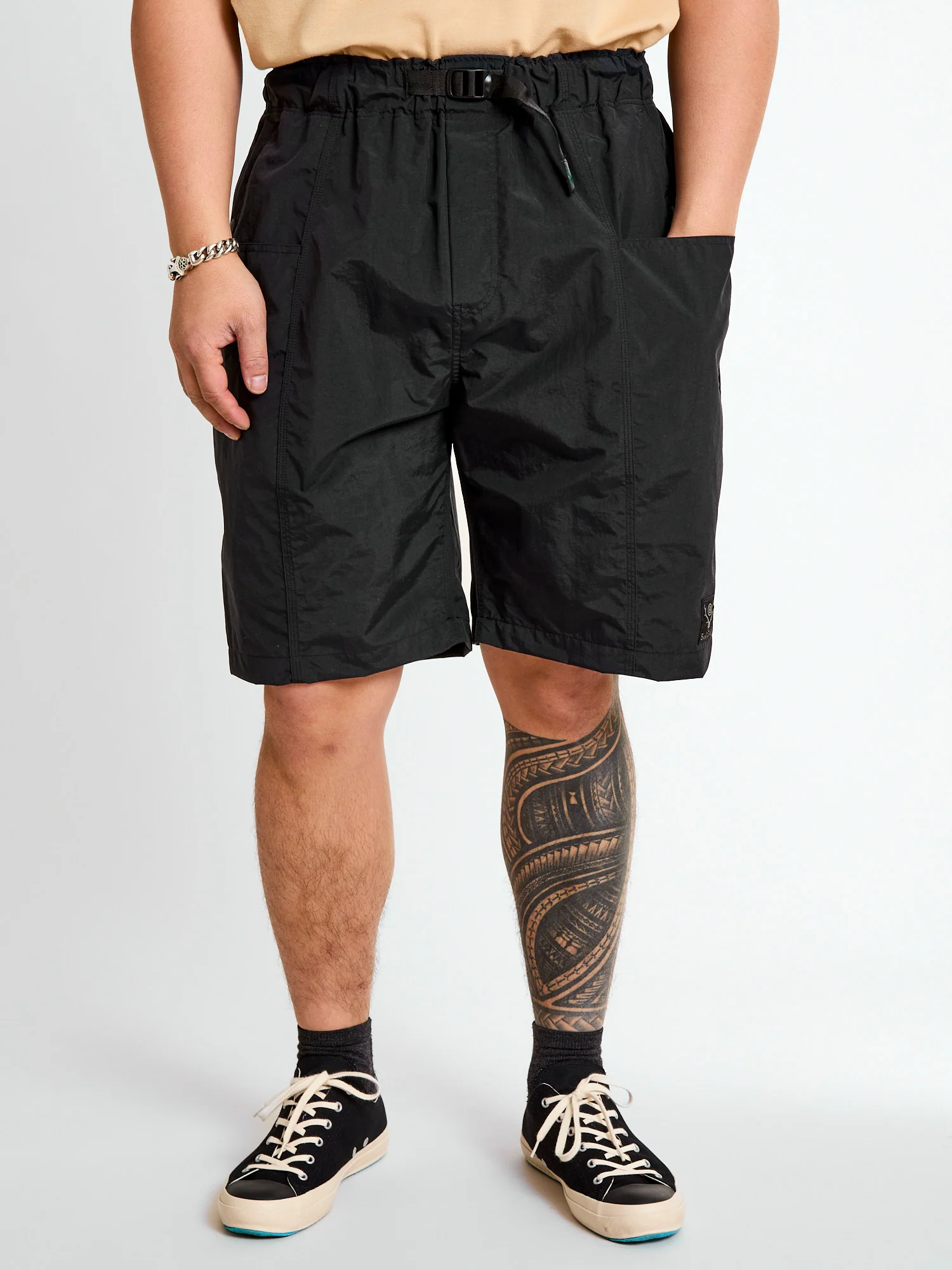 Nylon Taffeta Belted C.S Shorts in Black - Image 2