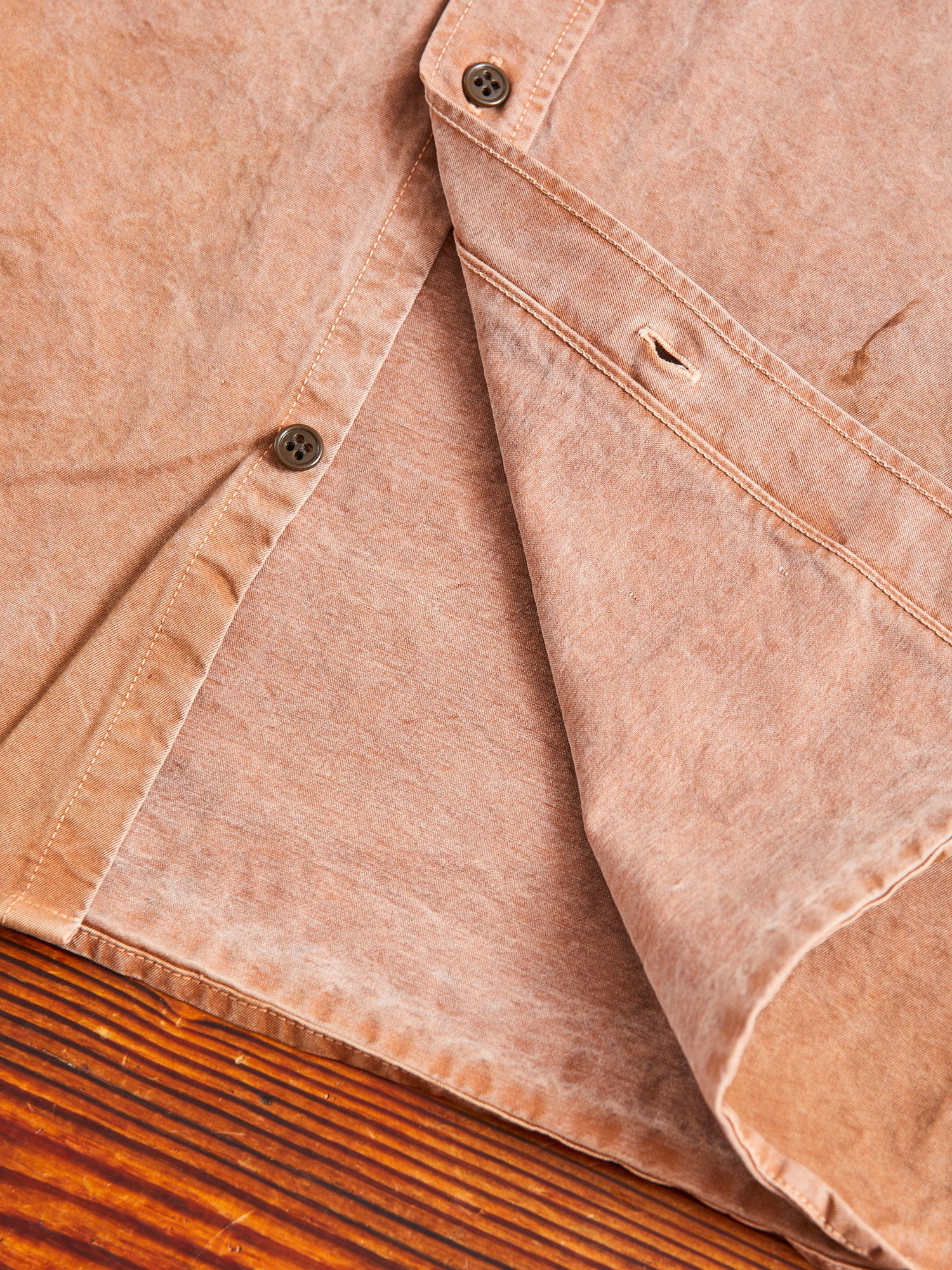 Old Japanese Twill Work Shirt in Pigment-Dyed Brick - Image 7
