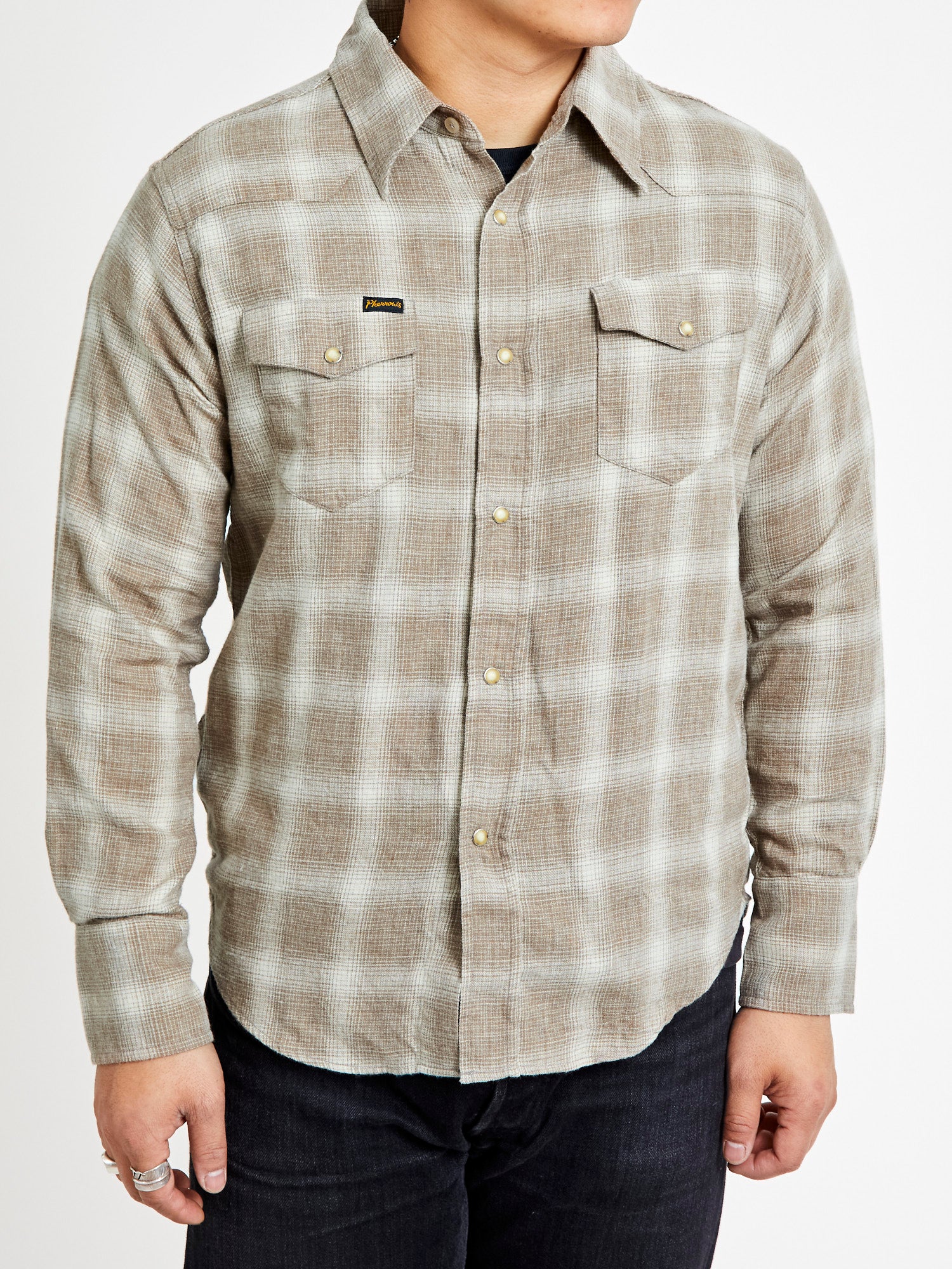 Ombre Check Western Shirt in Brown - Image 2