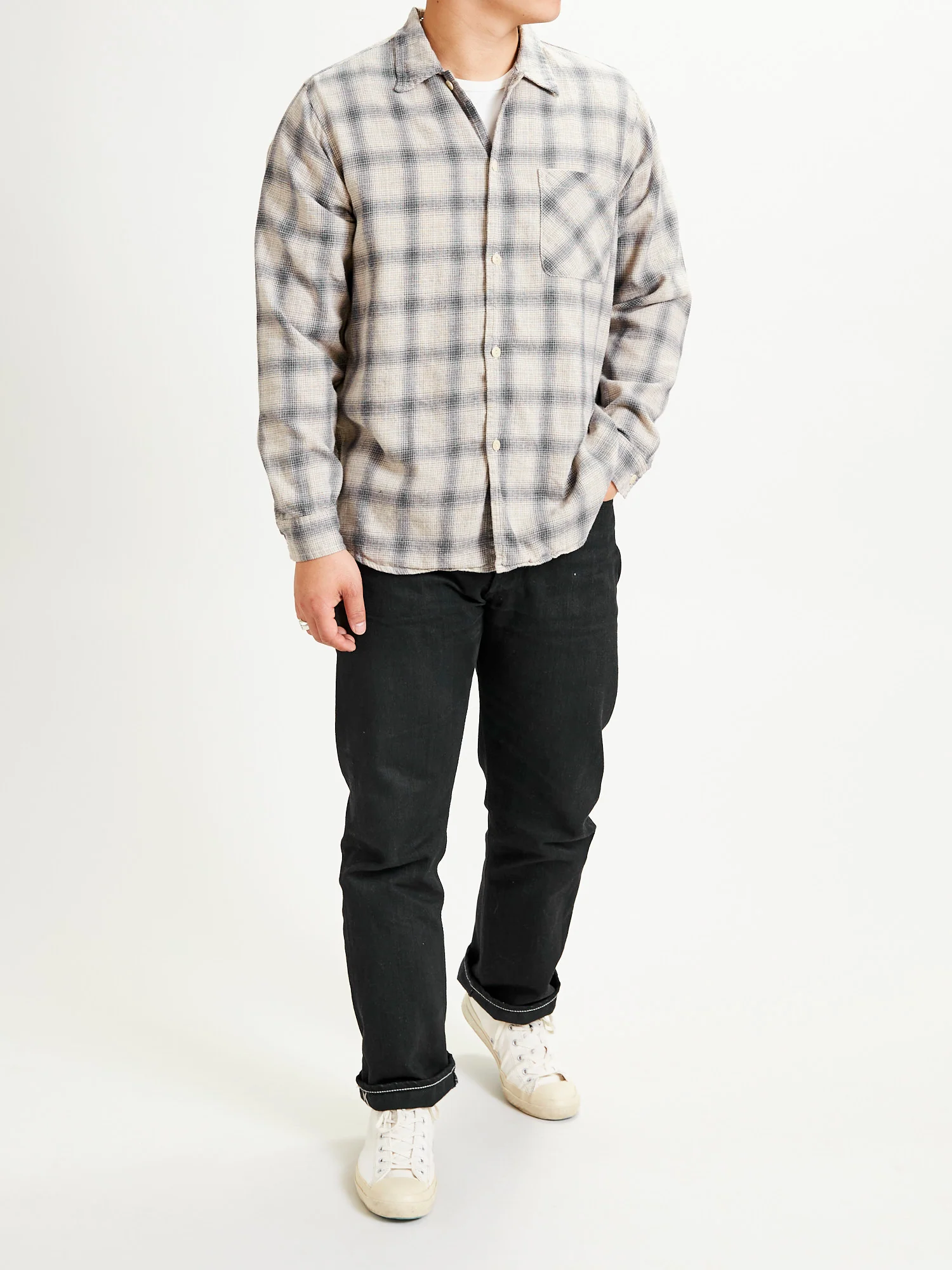 Ombre Nel Checked Flannel Shirt in Off White - Image 9