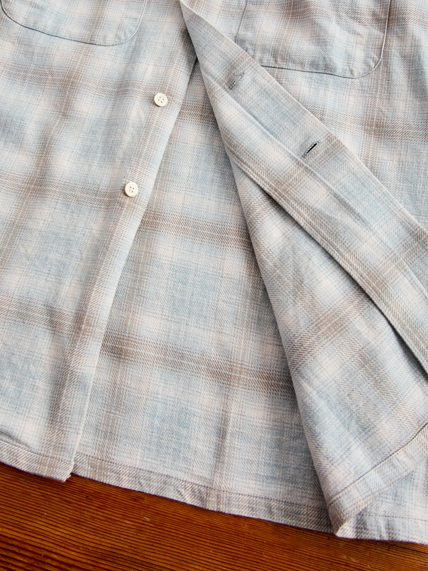 Open Collar Indigo Ombre Button-Down Shirt in Grey - Image 7