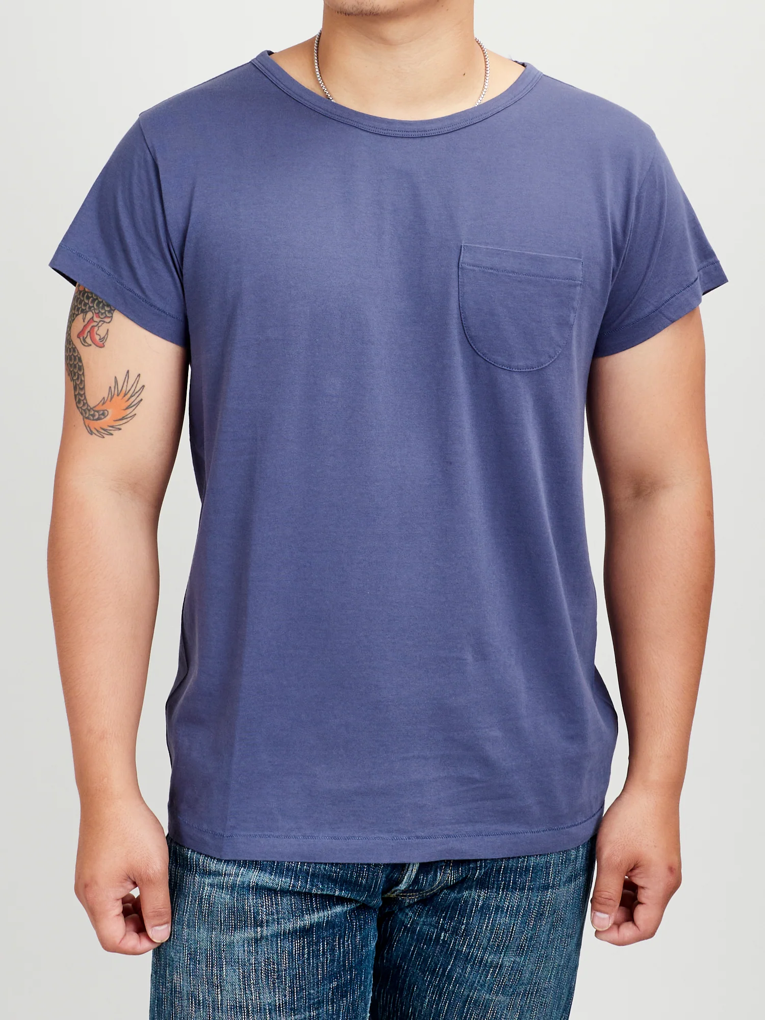Organic Cotton Tubular Pocket T-Shirt in Faded Navy - Image 2