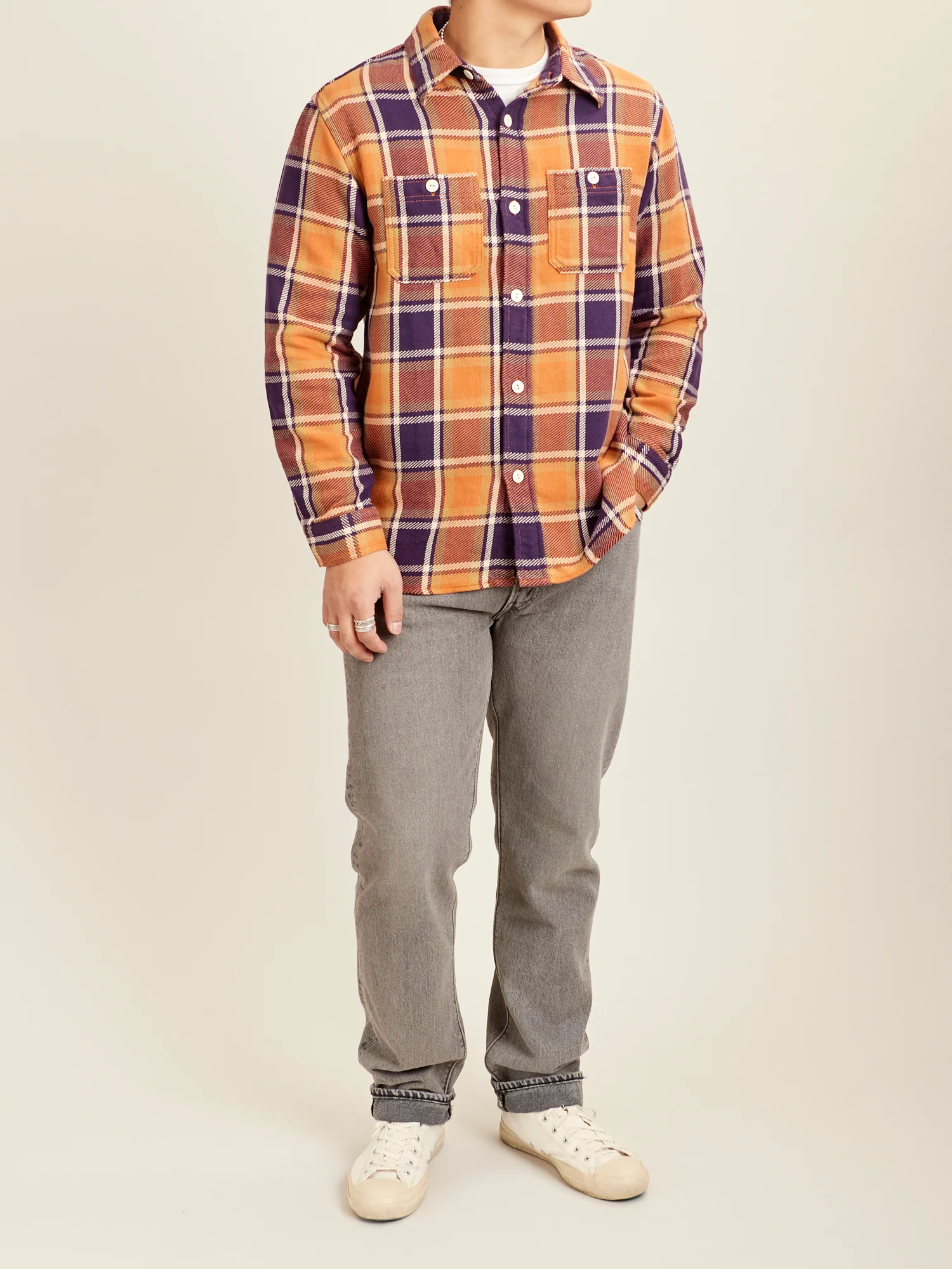 Original Check Cotton Flannel Shirt "Nick" in Dull Orange - Image 9
