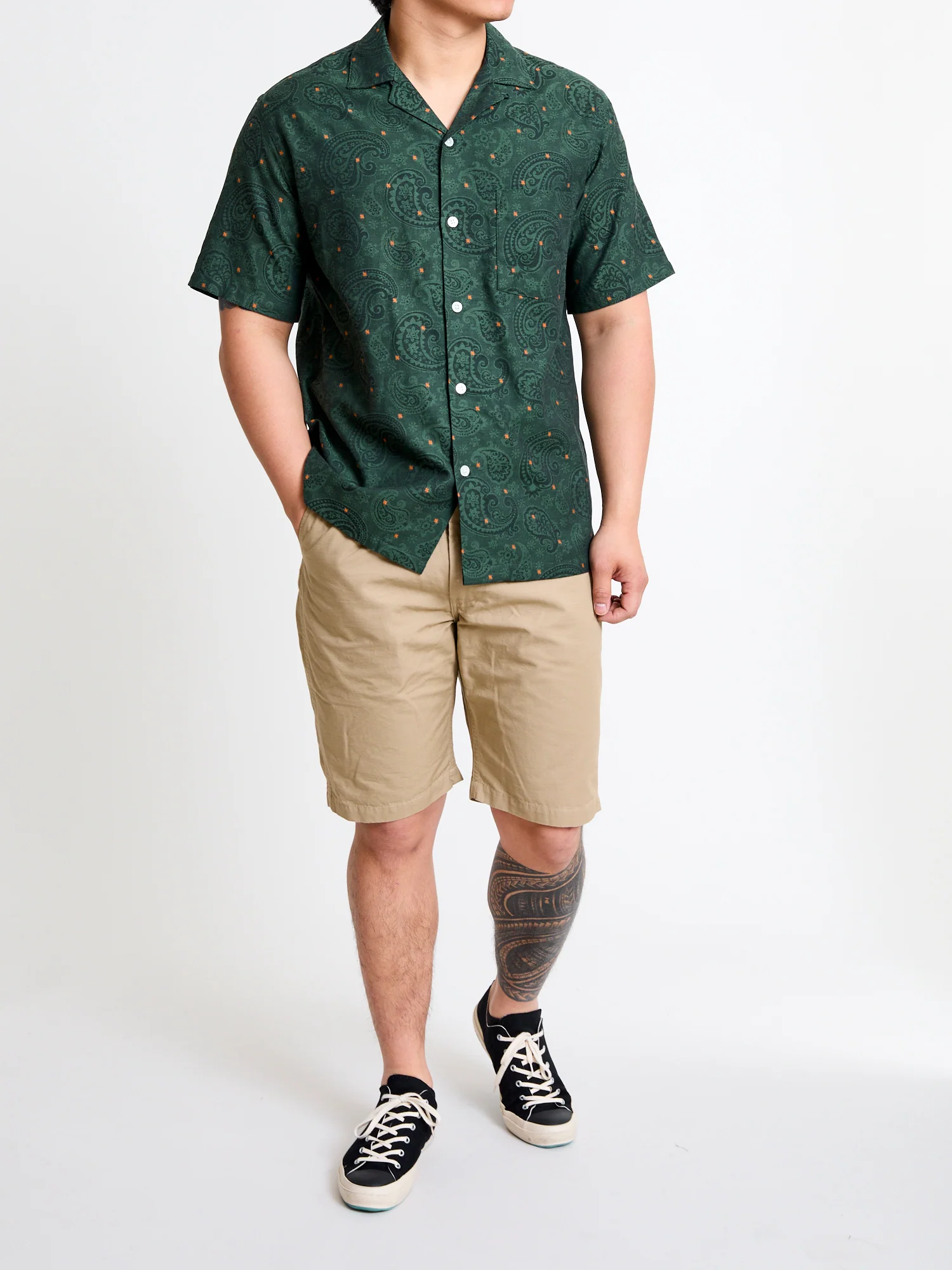 Paisley Jacquard Button-Up Shirt in Green - Image 10