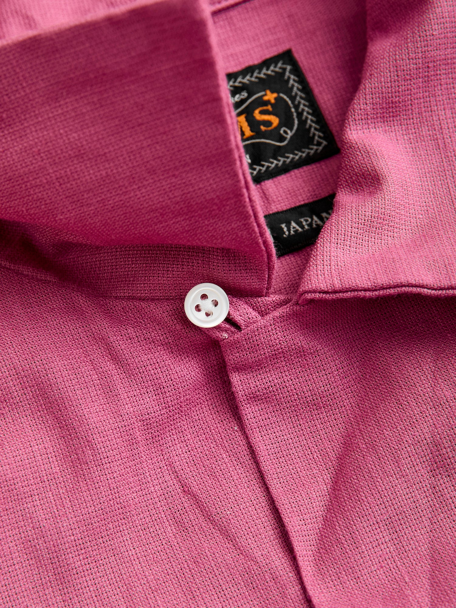 Panama Cloth Open Collar Shirt in Dusty Pink - Image 7