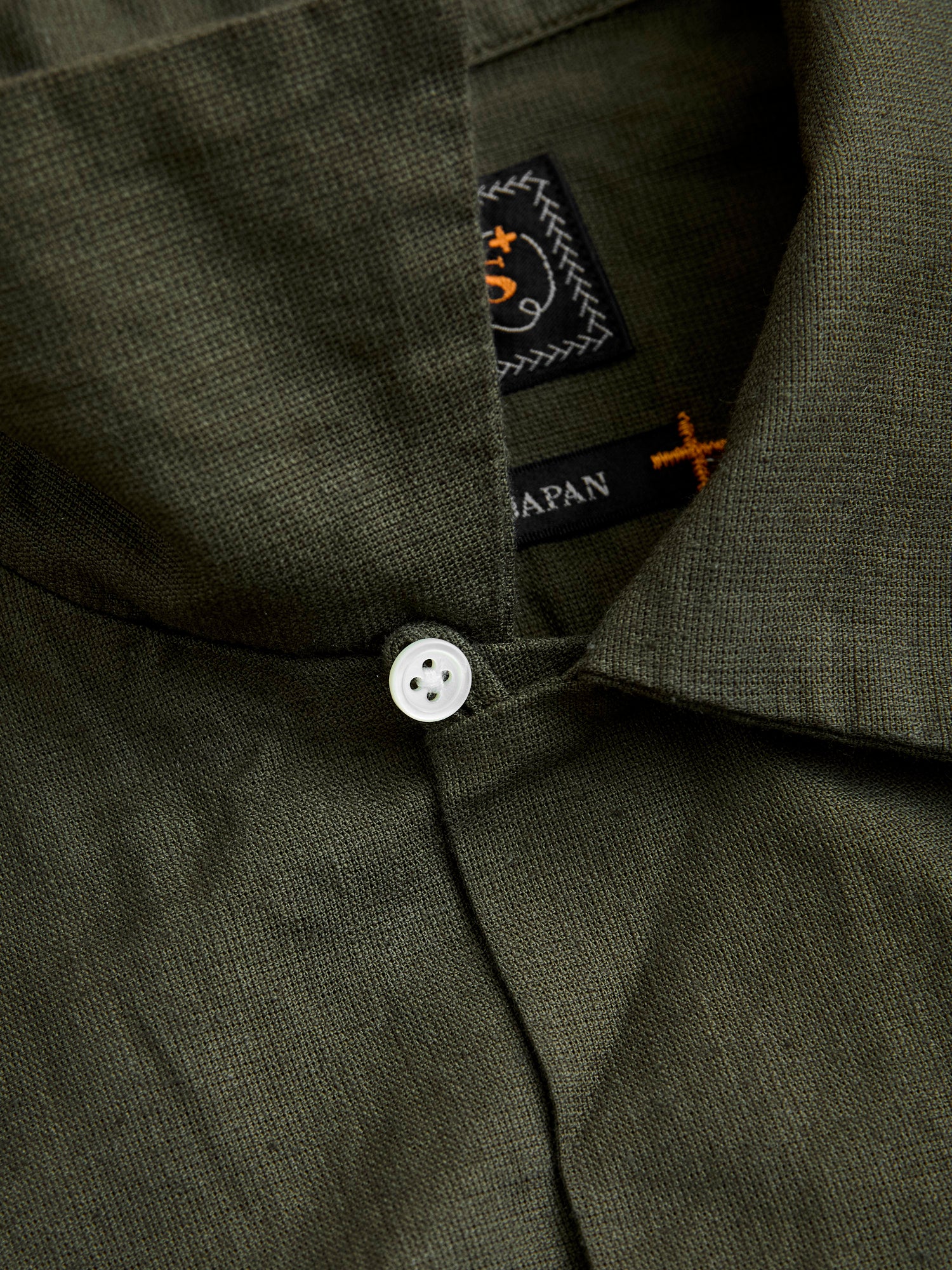 Panama Cloth Open Collar Shirt in Olive - Image 7