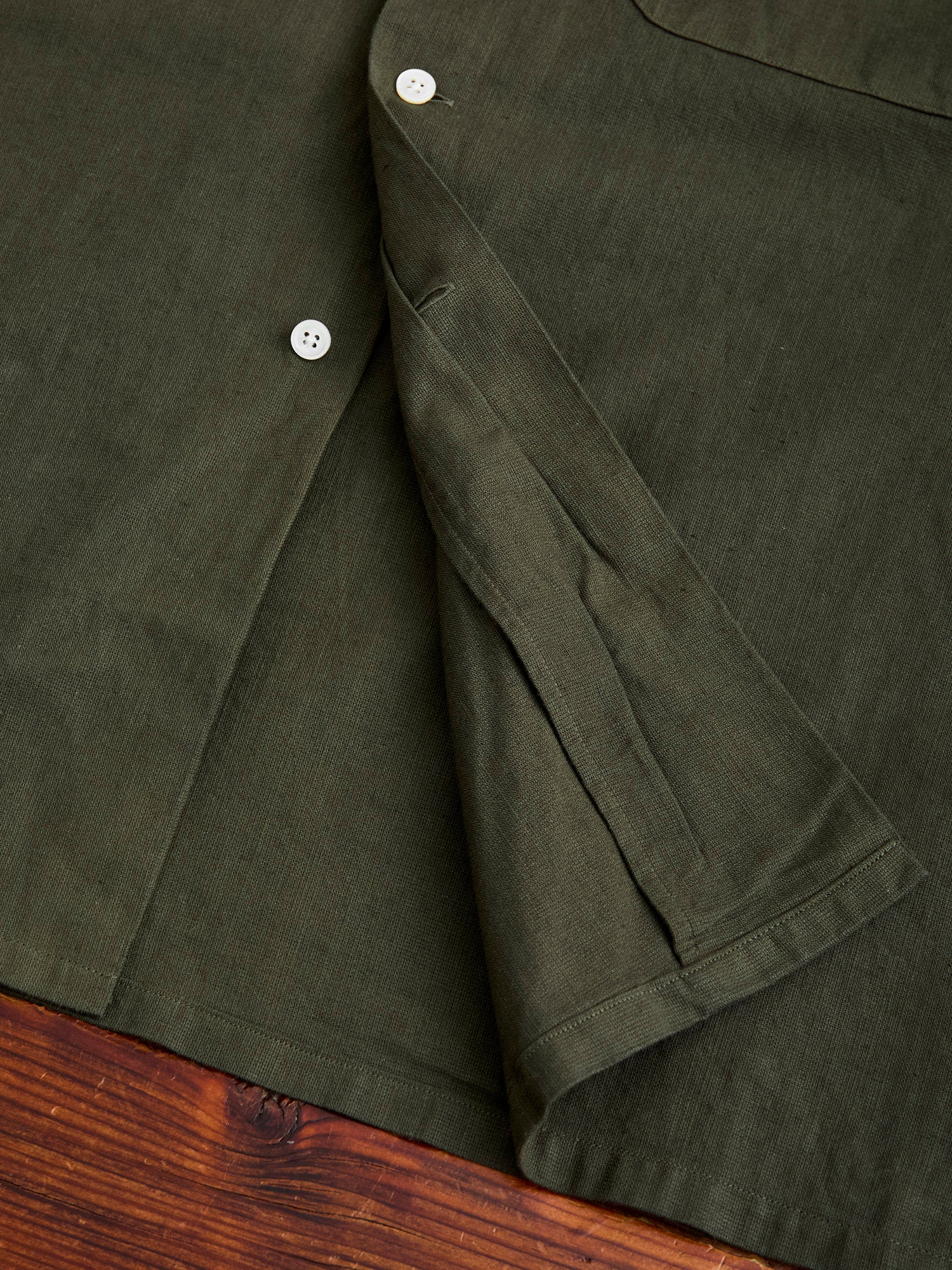 Panama Cloth Open Collar Shirt in Olive - Image 8