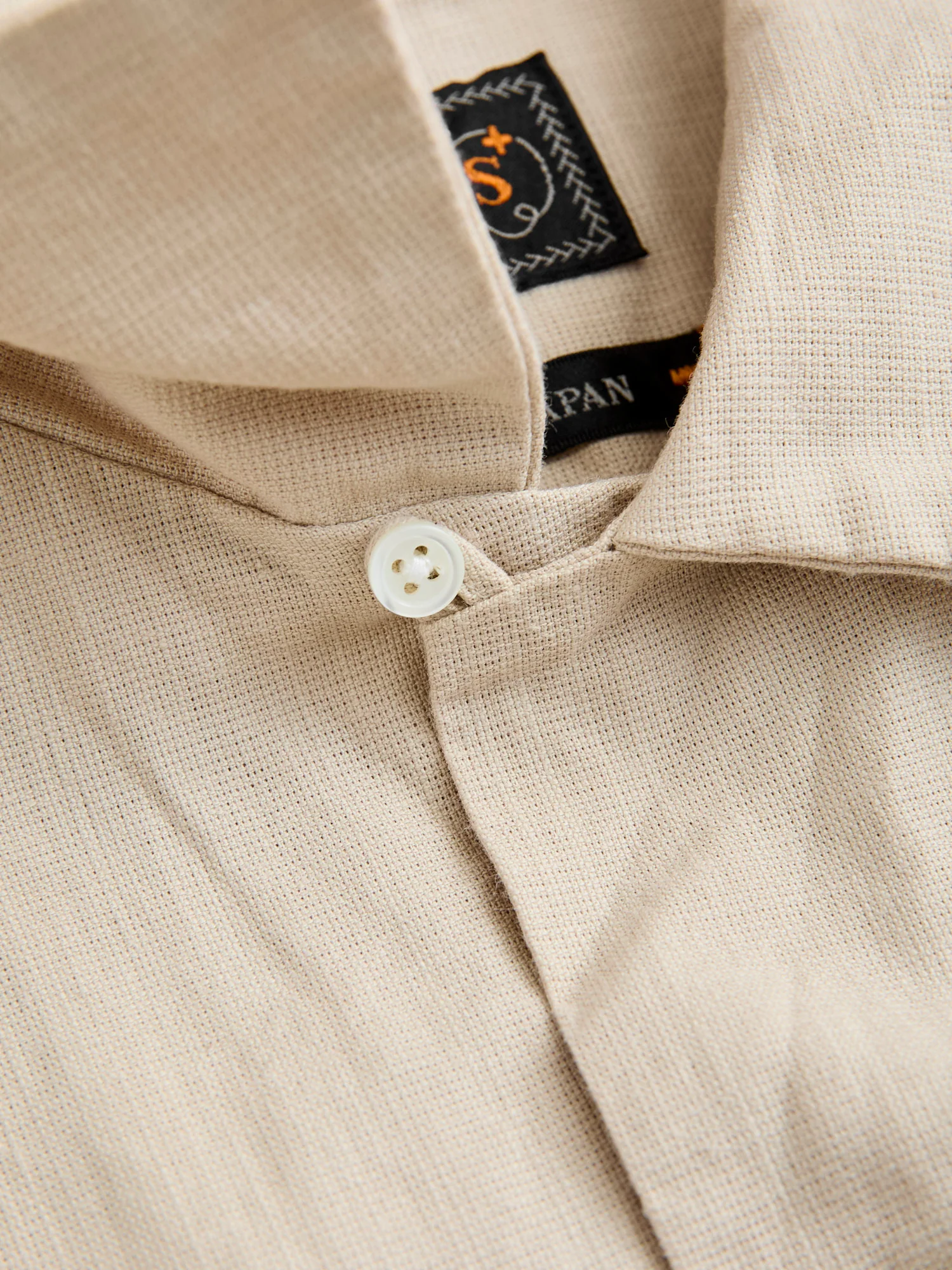 Panama Cloth Open Collar Shirt in Sand - Image 7