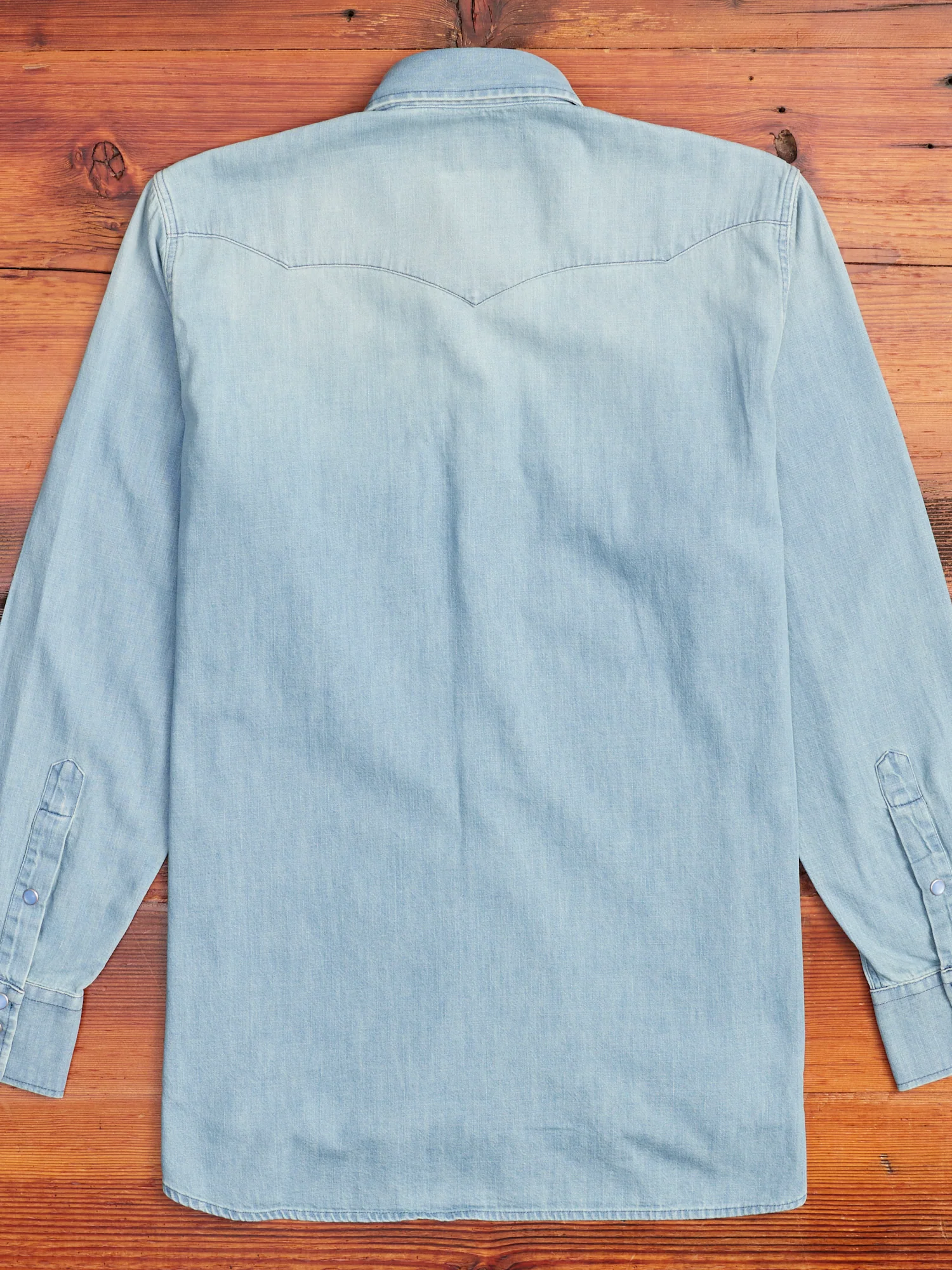 Pearl Snap Denim Shirt in Washed Indigo - Image 9