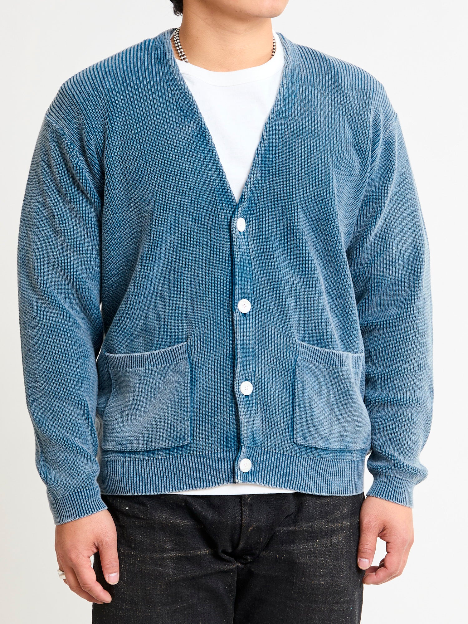 Pigment Dye Summer Cardigan in Faded Blue - Image 2