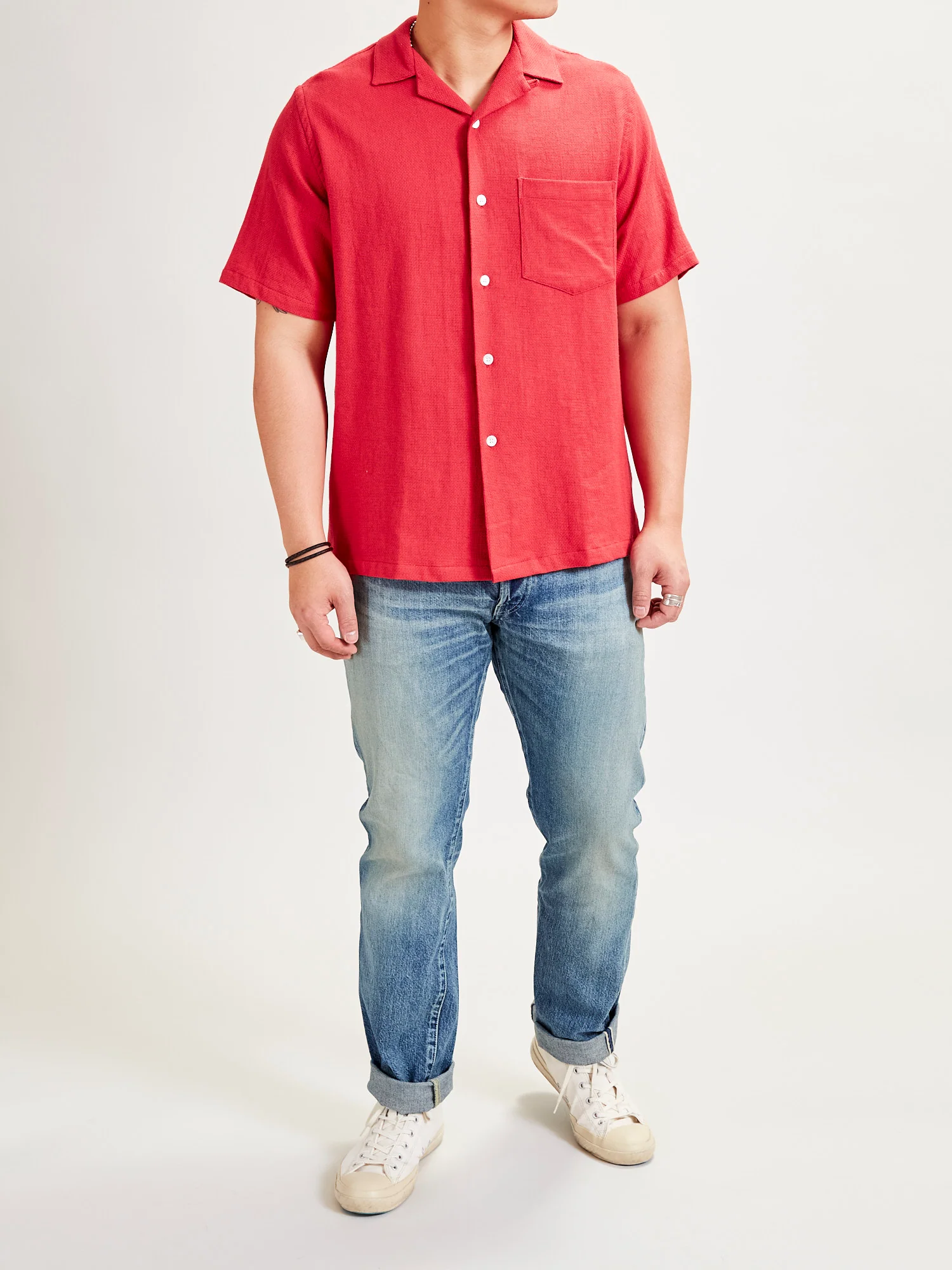 Pique Button-Up Shirt in Clay - Image 11