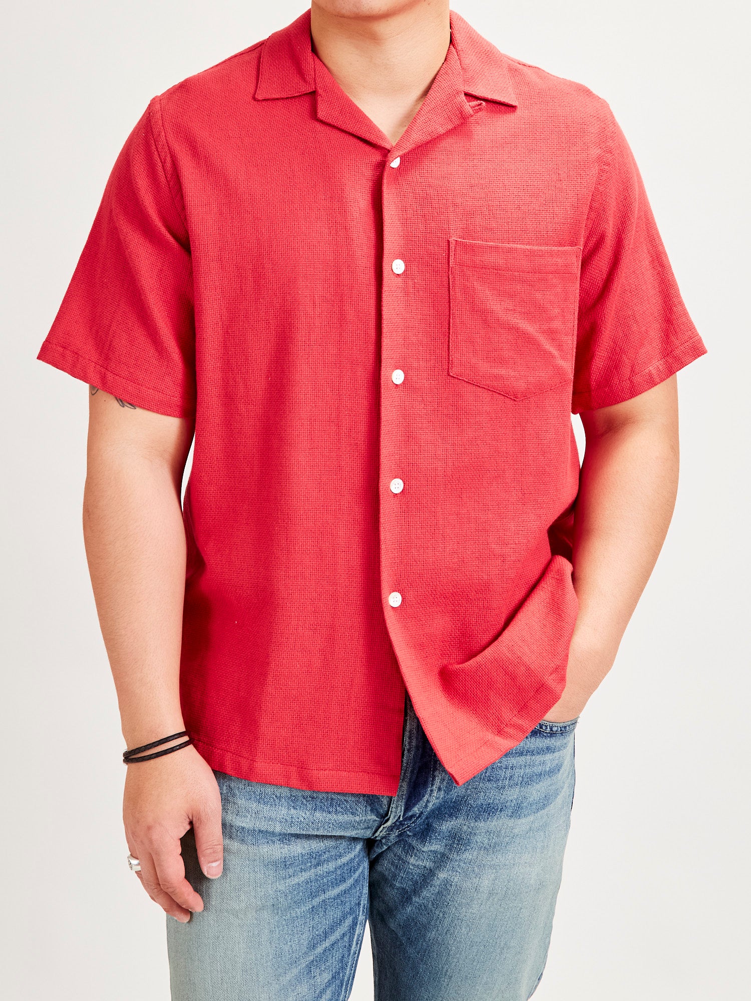 Pique Button-Up Shirt in Clay - Image 2