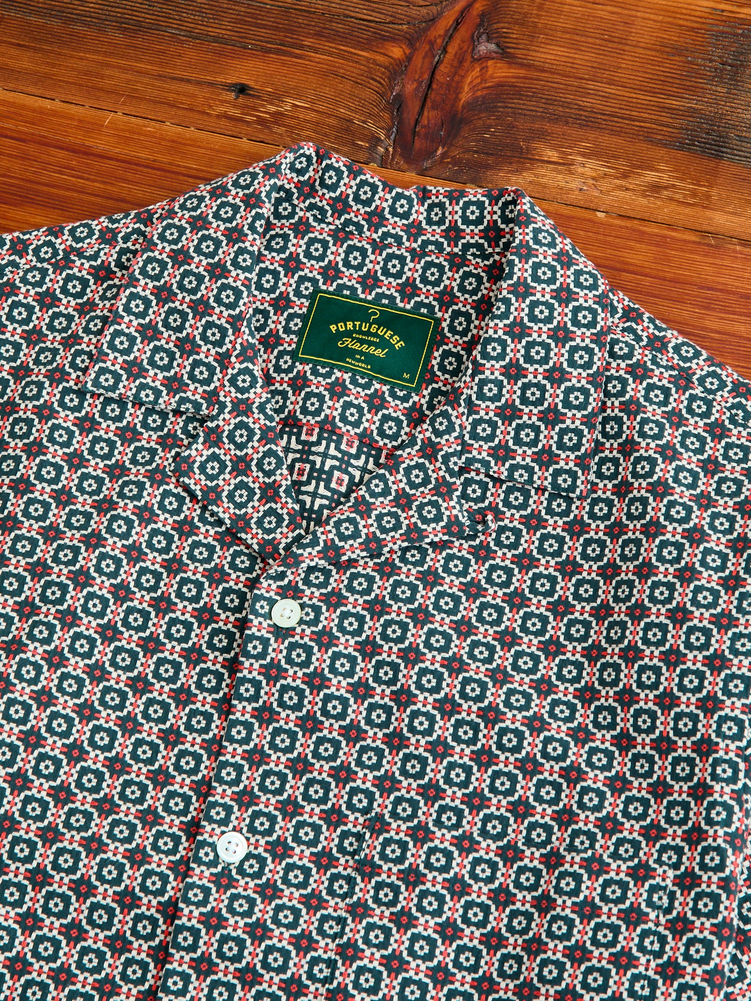 Portuguese Tile Button-Up Shirt in Green Orange - Image 3