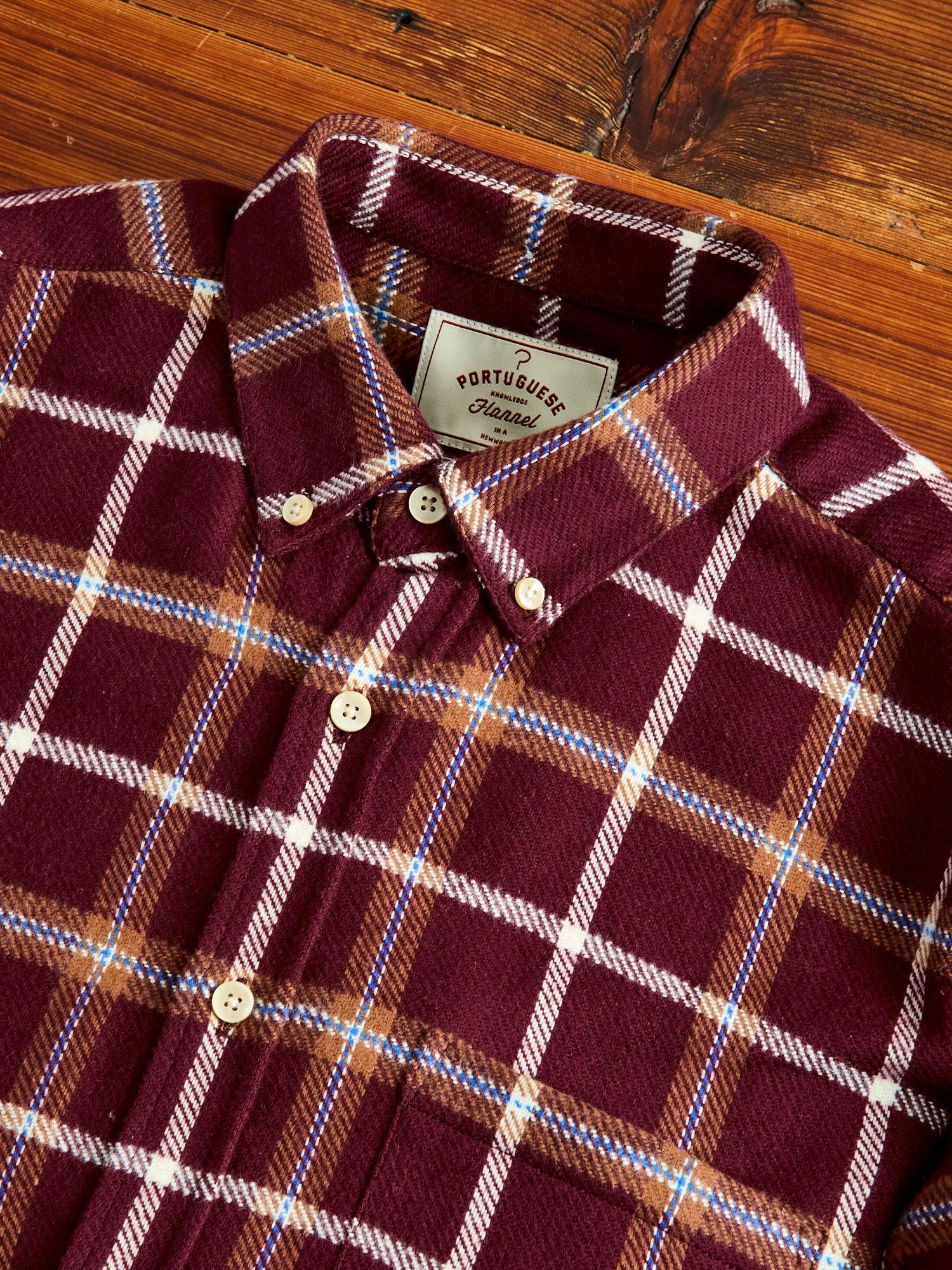 Pottery Check Button-Up Shirt in Burgundy - Image 3