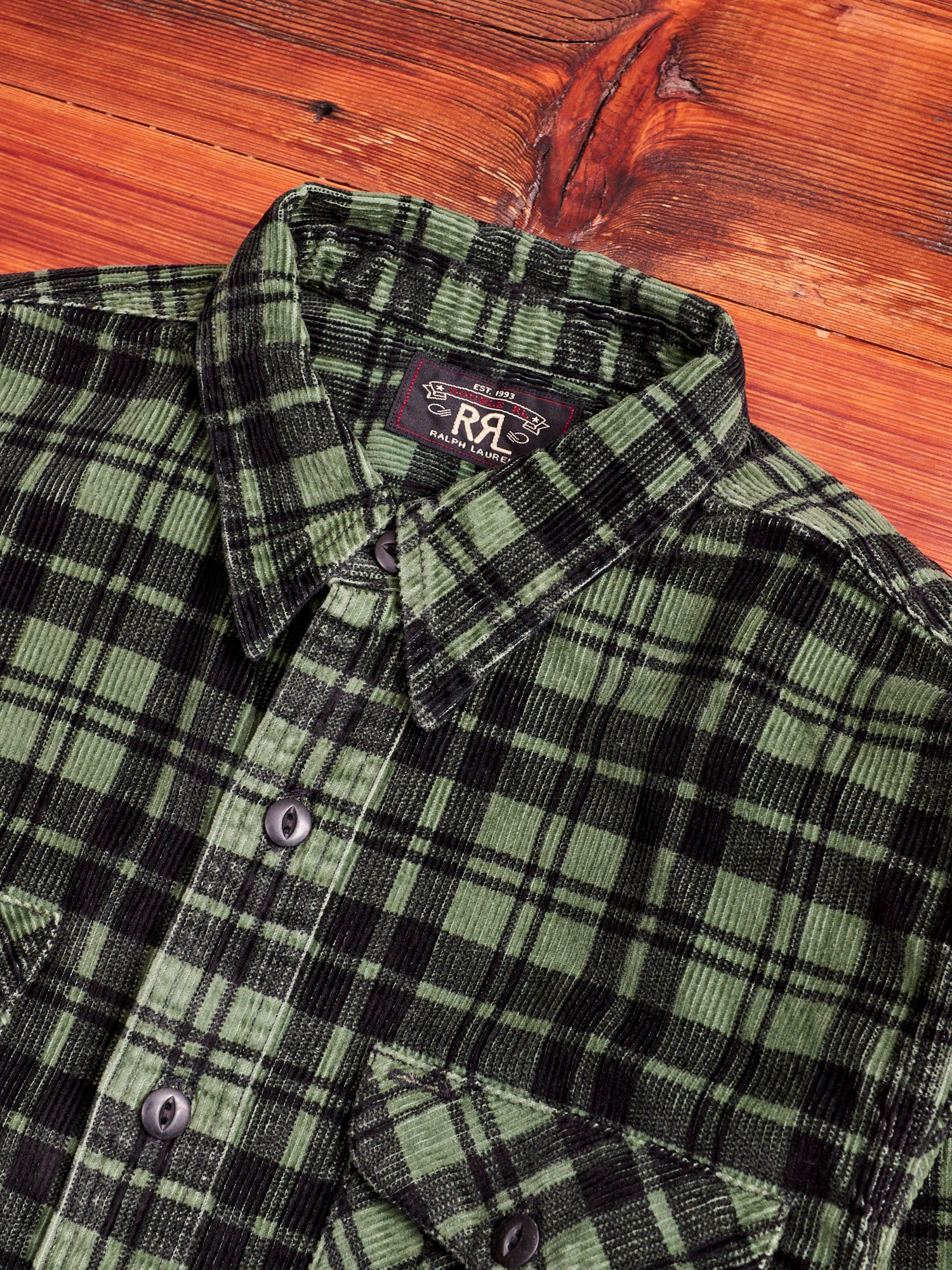 Printed Corduroy Work Shirt in Green/Black - Image 3