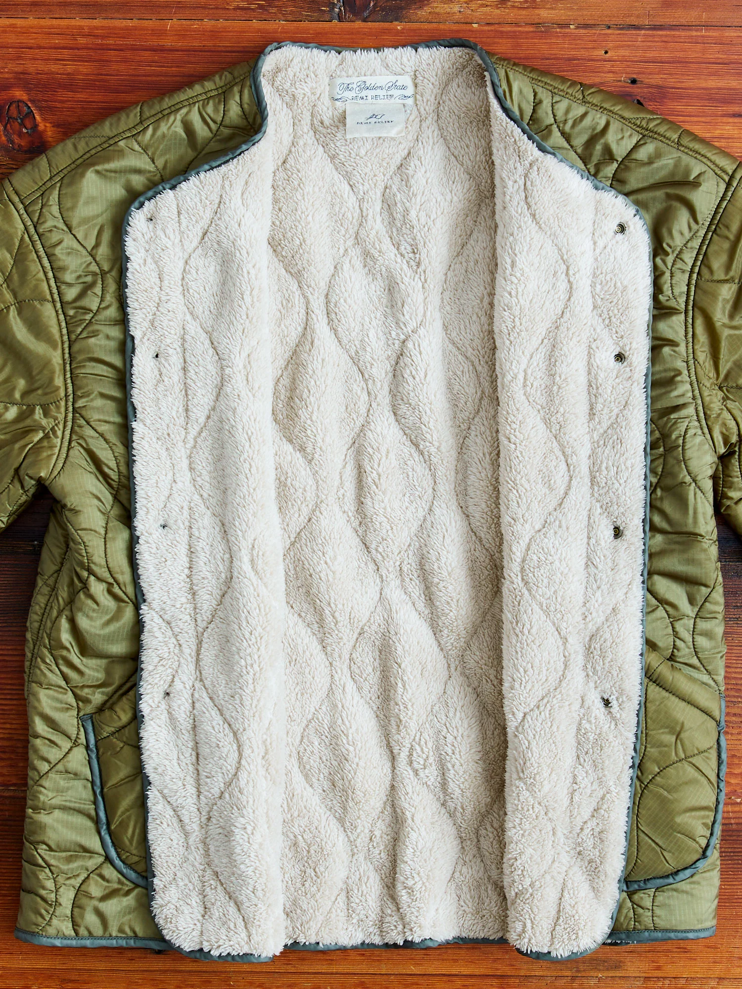 Quilted Boa Liner Jacket in Khaki - Image 8