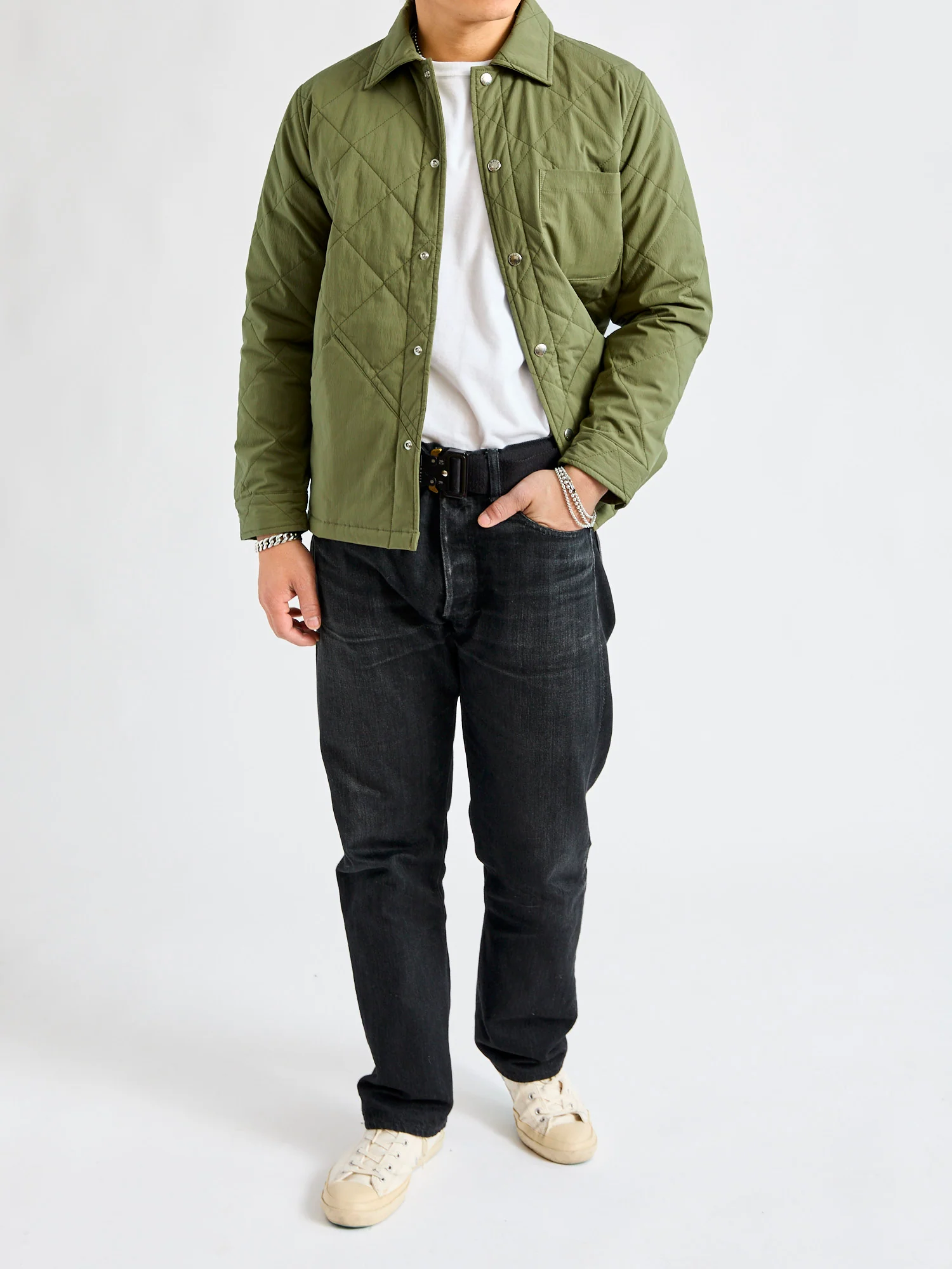 Quilted Overshirt Jacket in Sage - Image 11