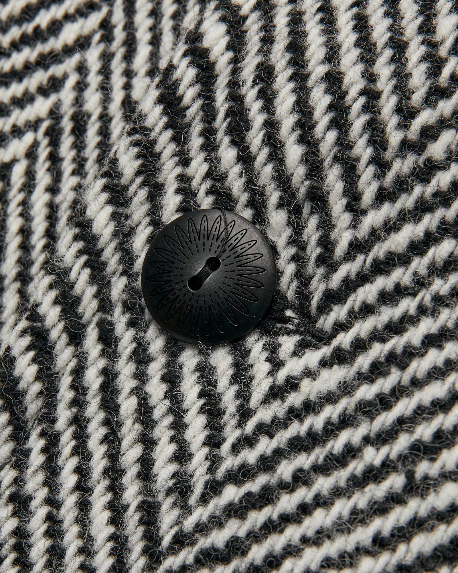 Raglan Wool Overcoat in Black/Cream Herringbone Tweed - Image 9