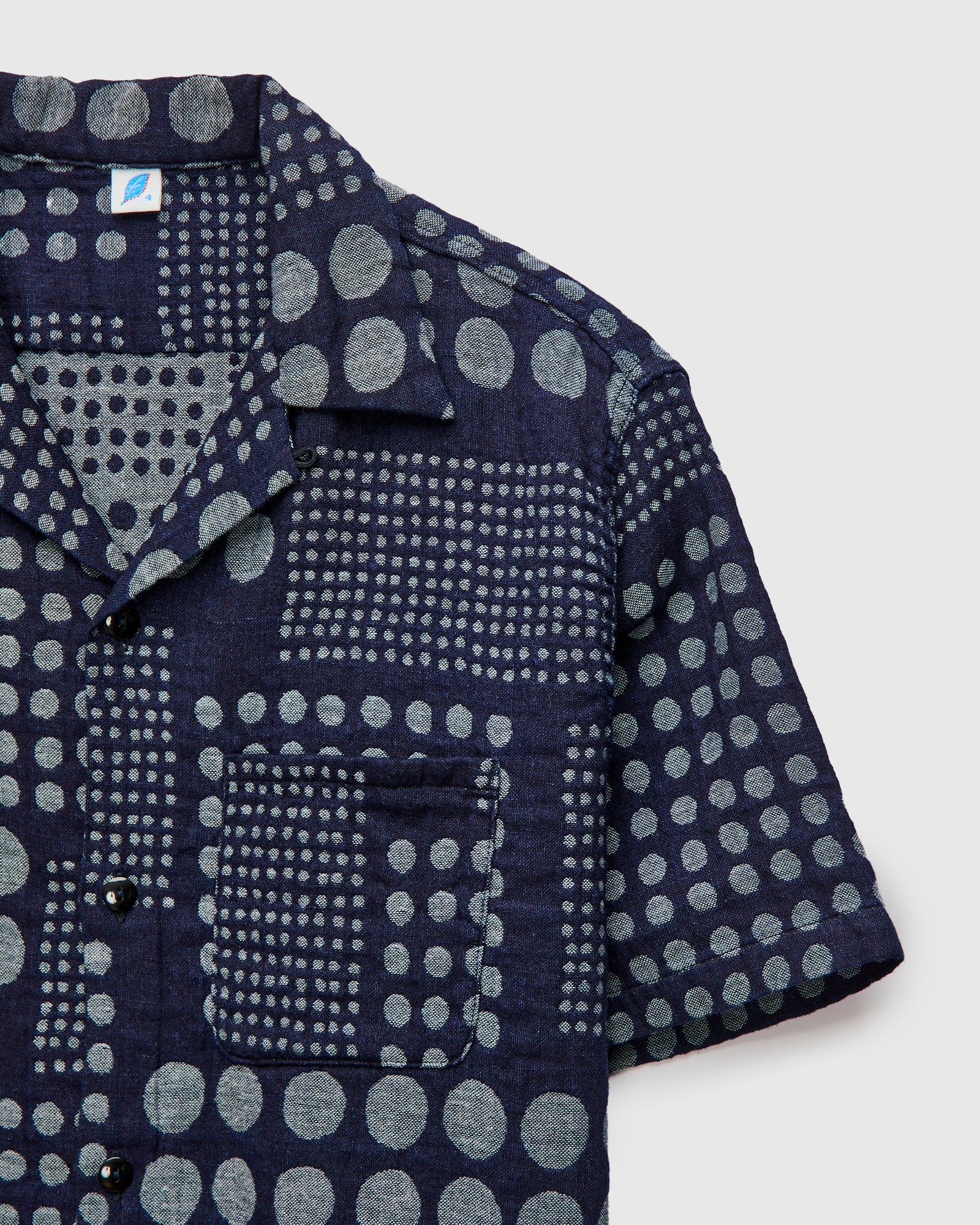"Random Dots" Jacquard Open Collar Shirt in Indigo - Image 3