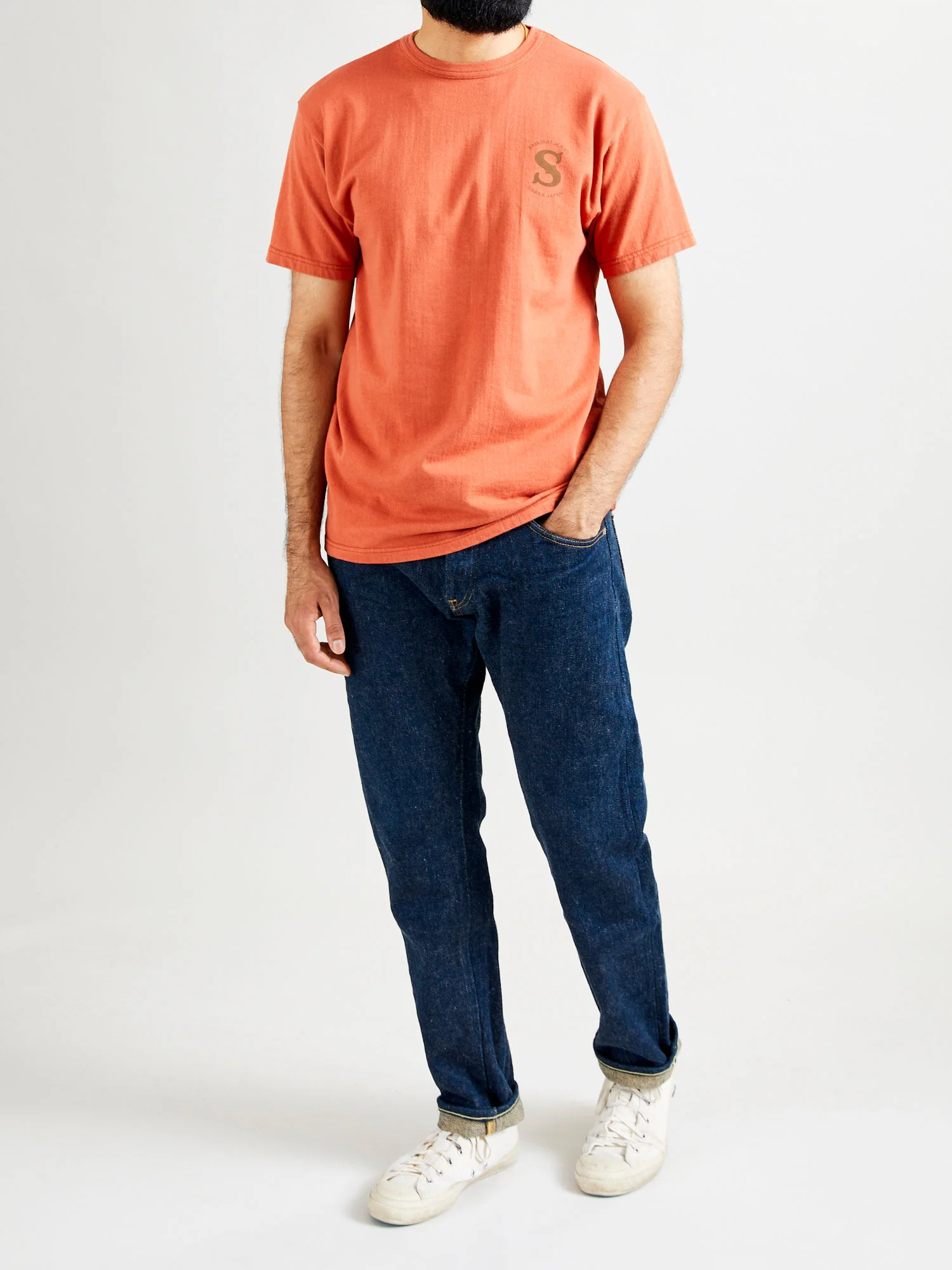 "Ranji" Inlay Loopwheel T-Shirt in Orange Red - Image 10
