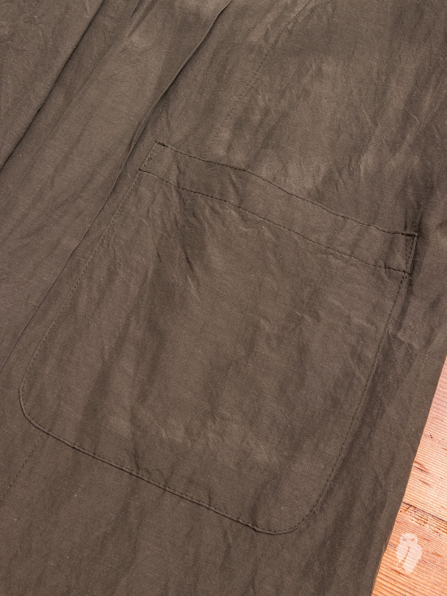 Rayon/Ramie Stole Collar Long Cardigan in Olive - Image 4