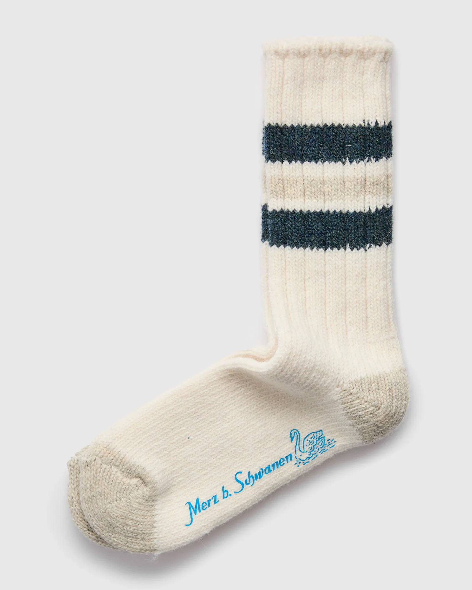 Recycled Wool Socks in Natural/Denim Blue - Image 2