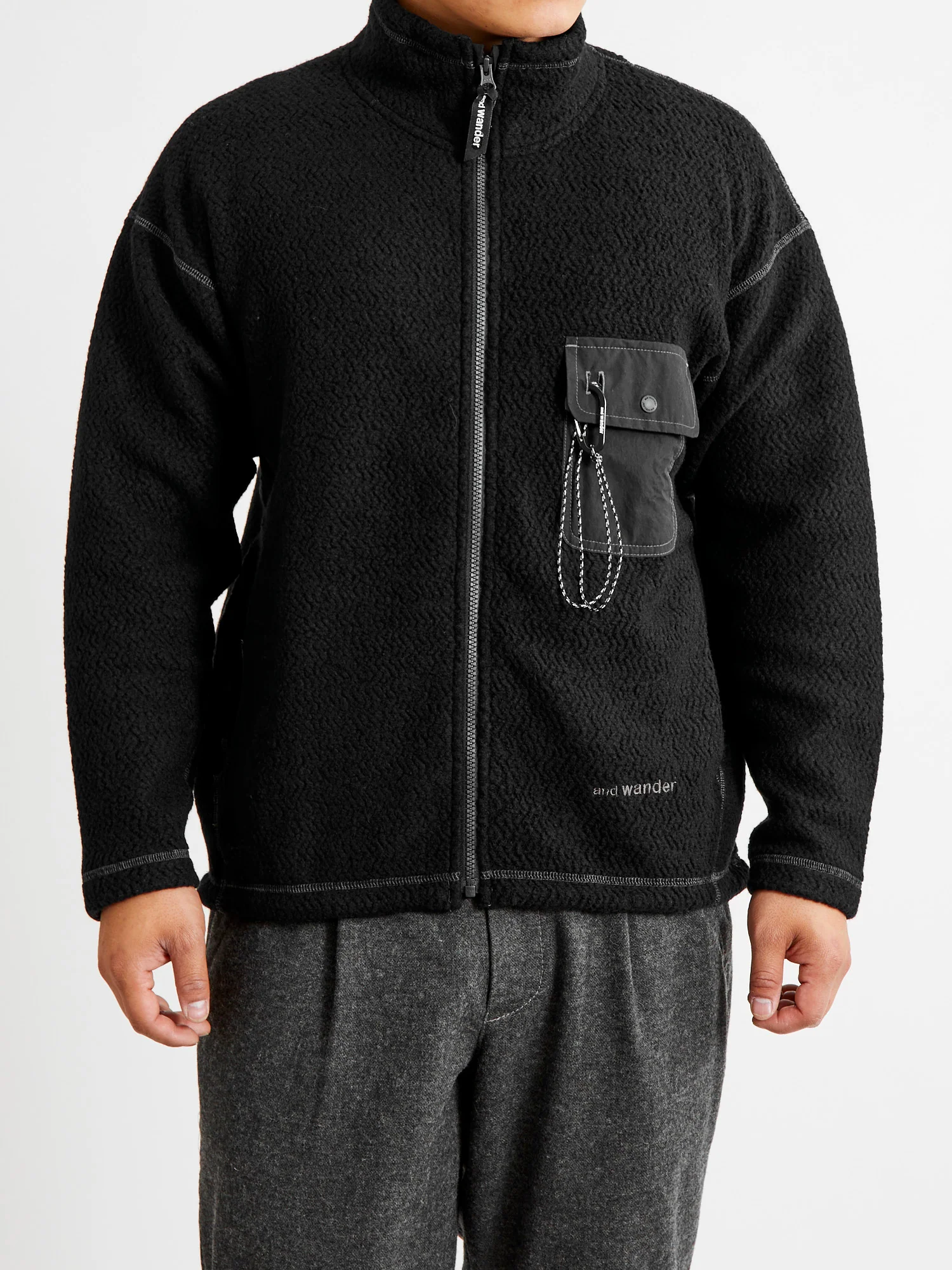 Recycled Wool Jacquard Zip Jacket in Black - Image 2