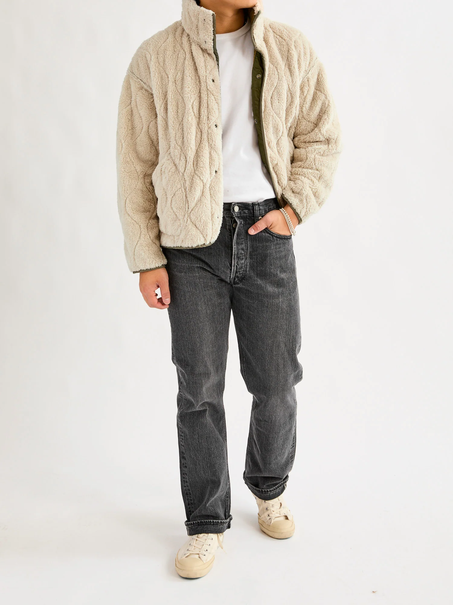 Reversible Nylon Ripstop Boa Liner Jacket in Khaki - Image 14