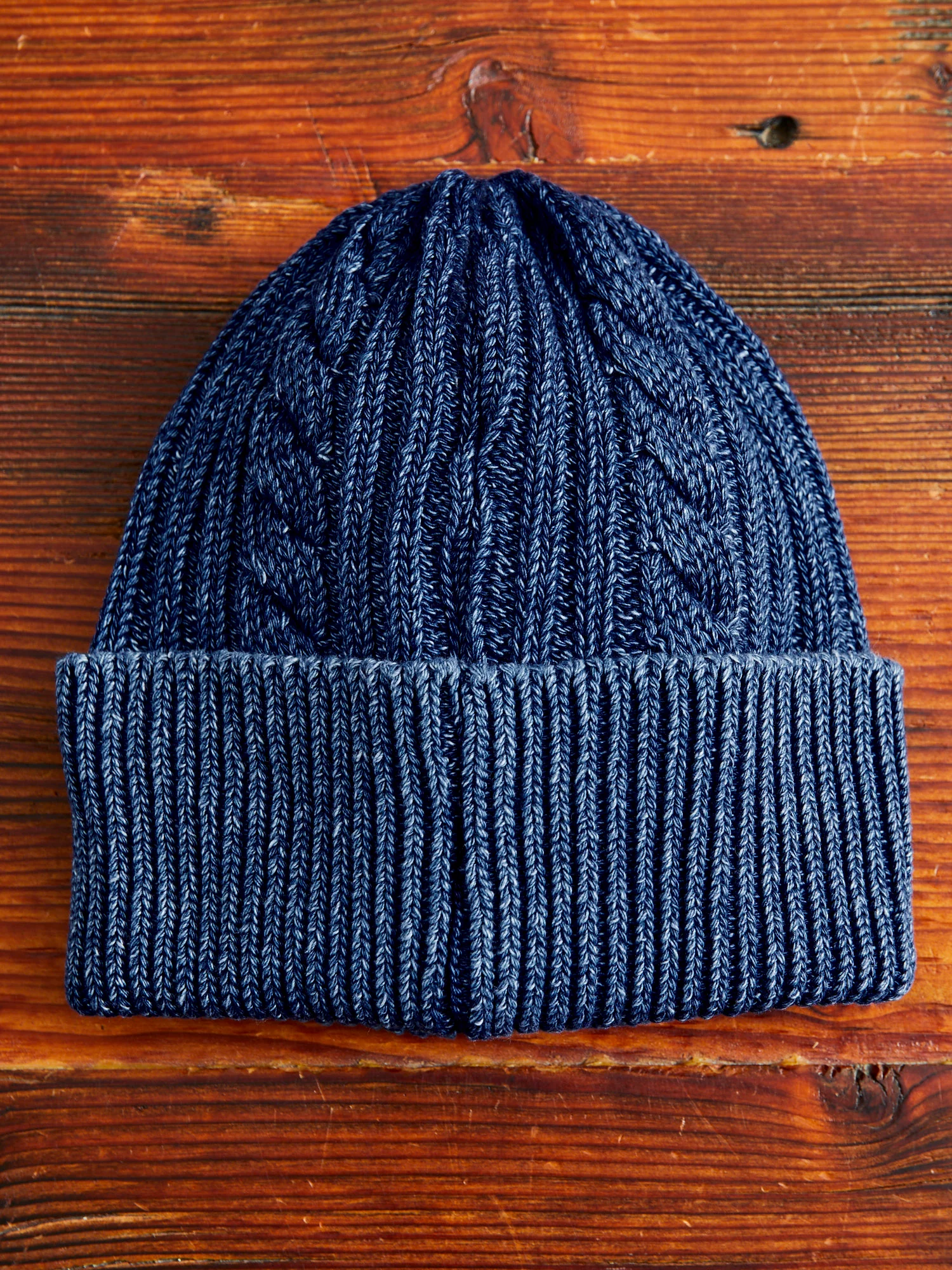Cable Knit Watch Cap in Indigo - Image 3