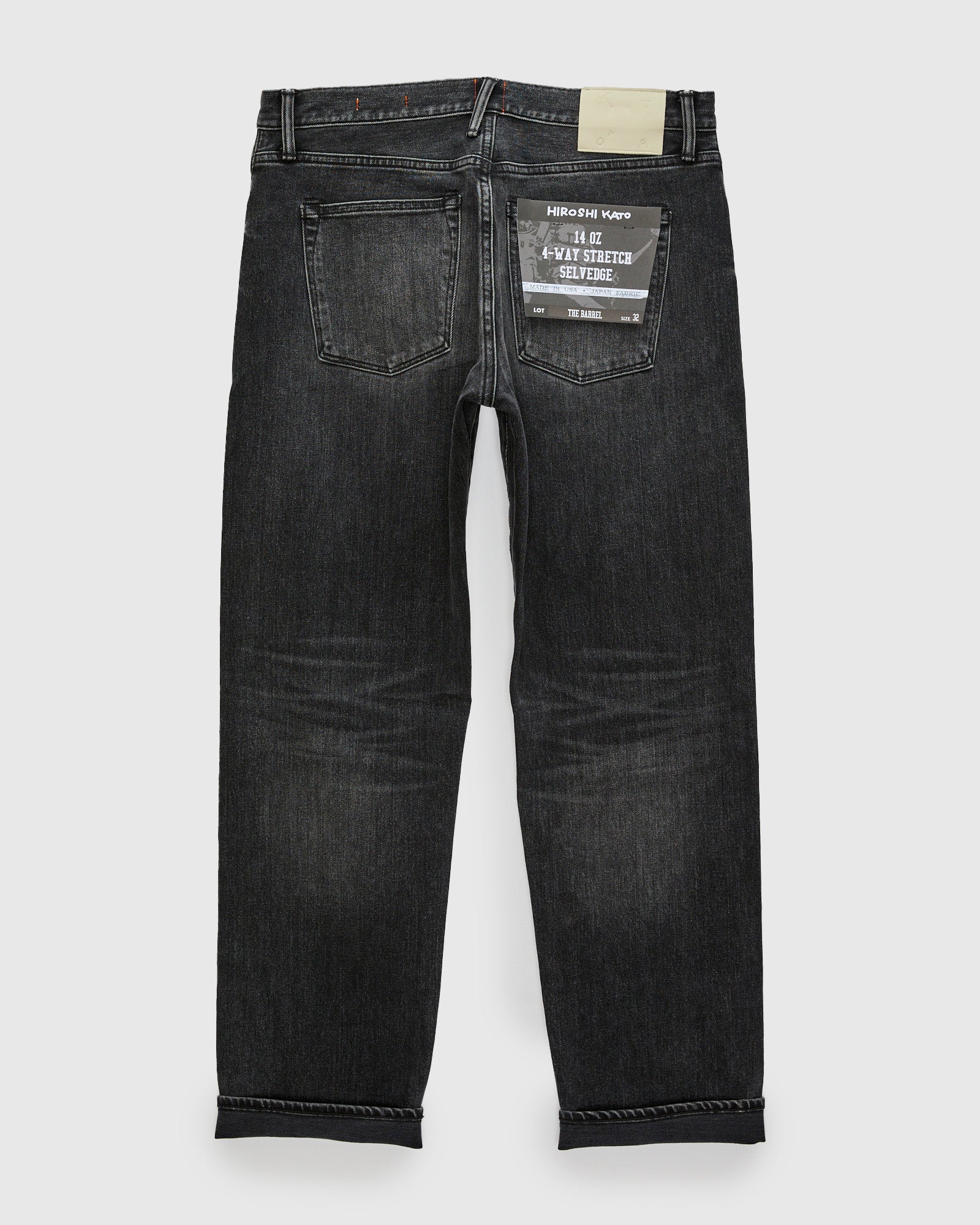 "Rick" 14oz Washed Black Stretch Selvedge Denim - Barrel Wide Straight - Image 2
