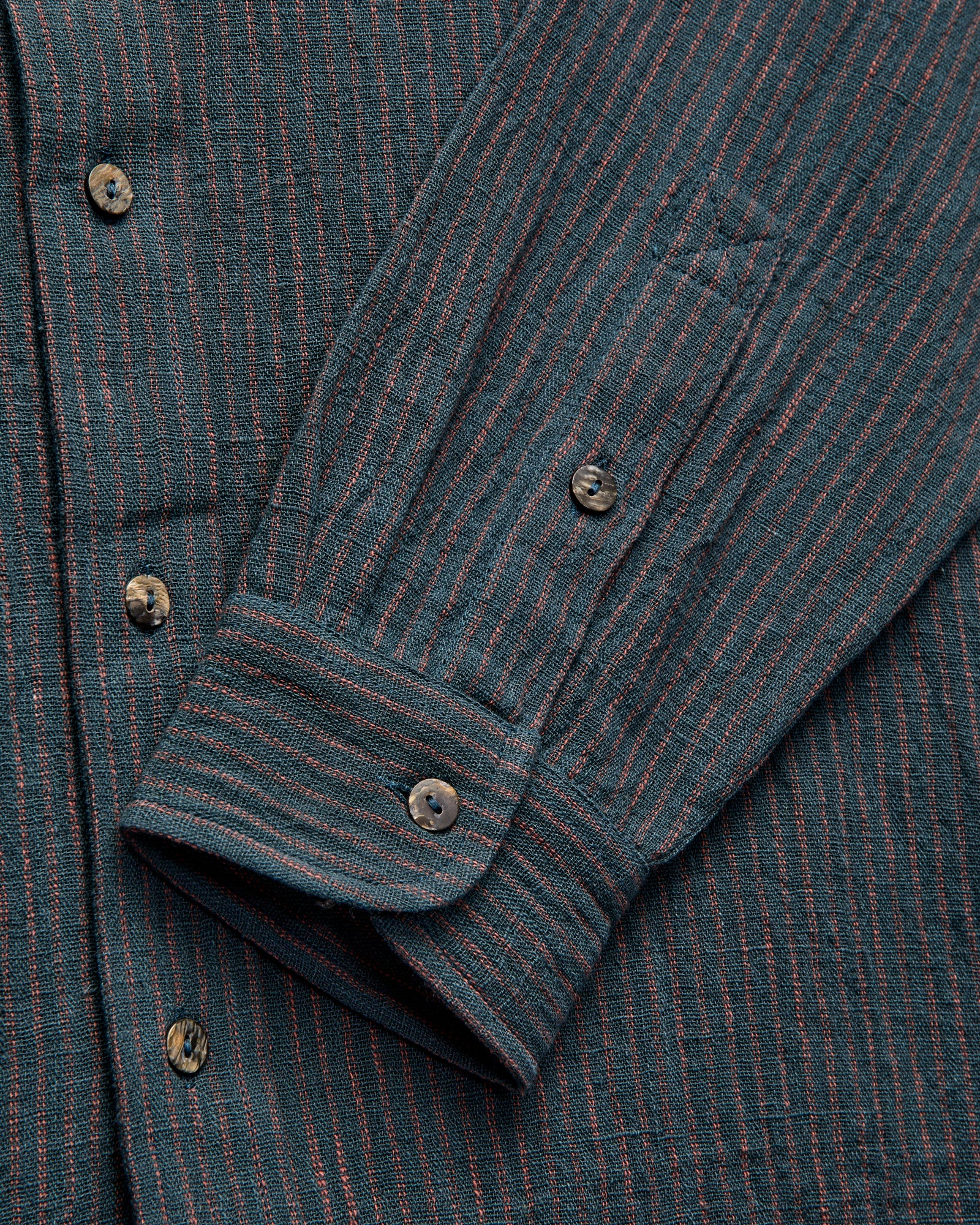 Rios Workshirt in Midnight Teal/Clay Ticking Stripe - Image 6