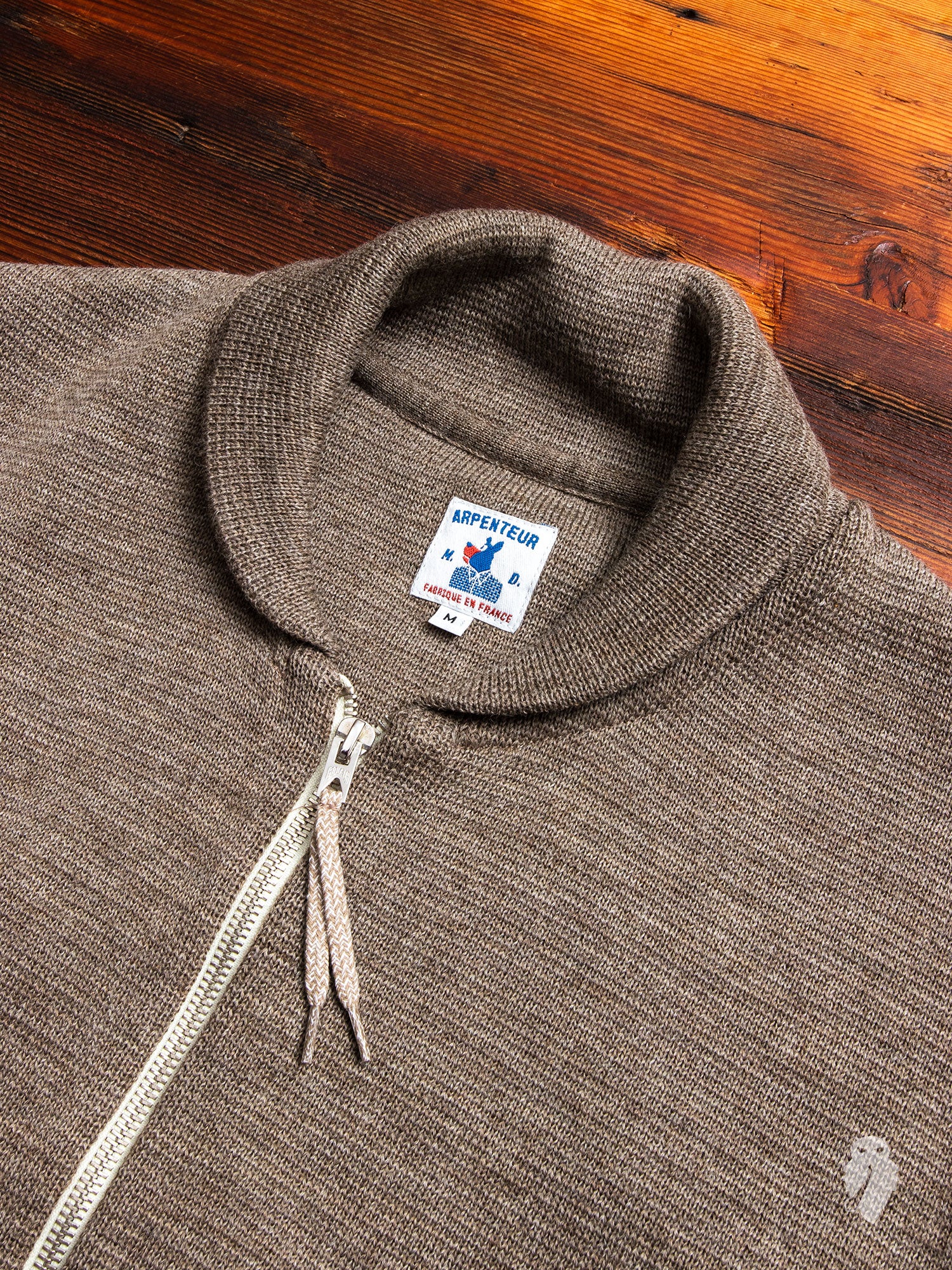 "Roscoff" Shawl Zip Sweater in Beige - Image 3