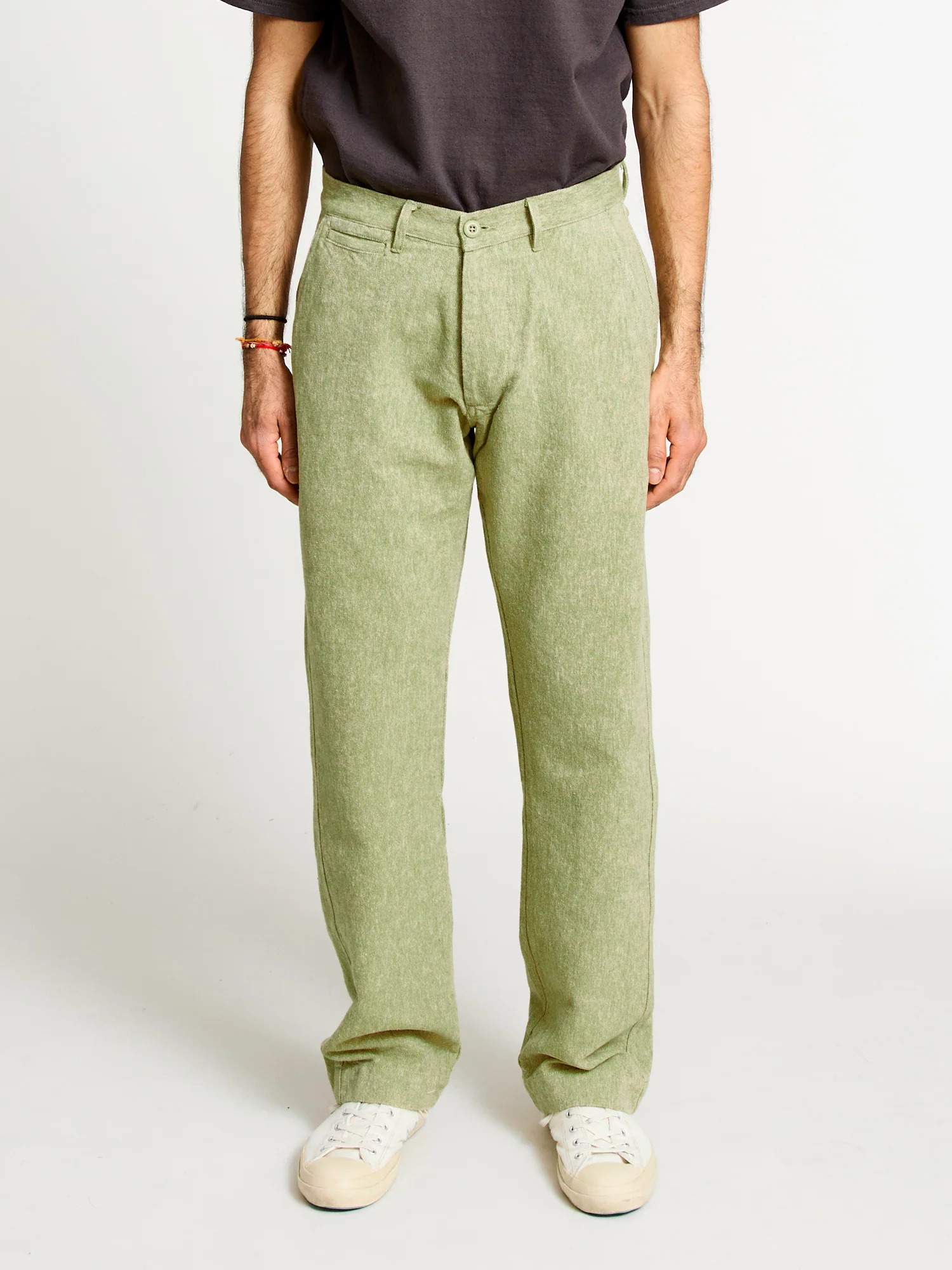 Rustic Plainweave Flat Front Chino in Olive - Image 2
