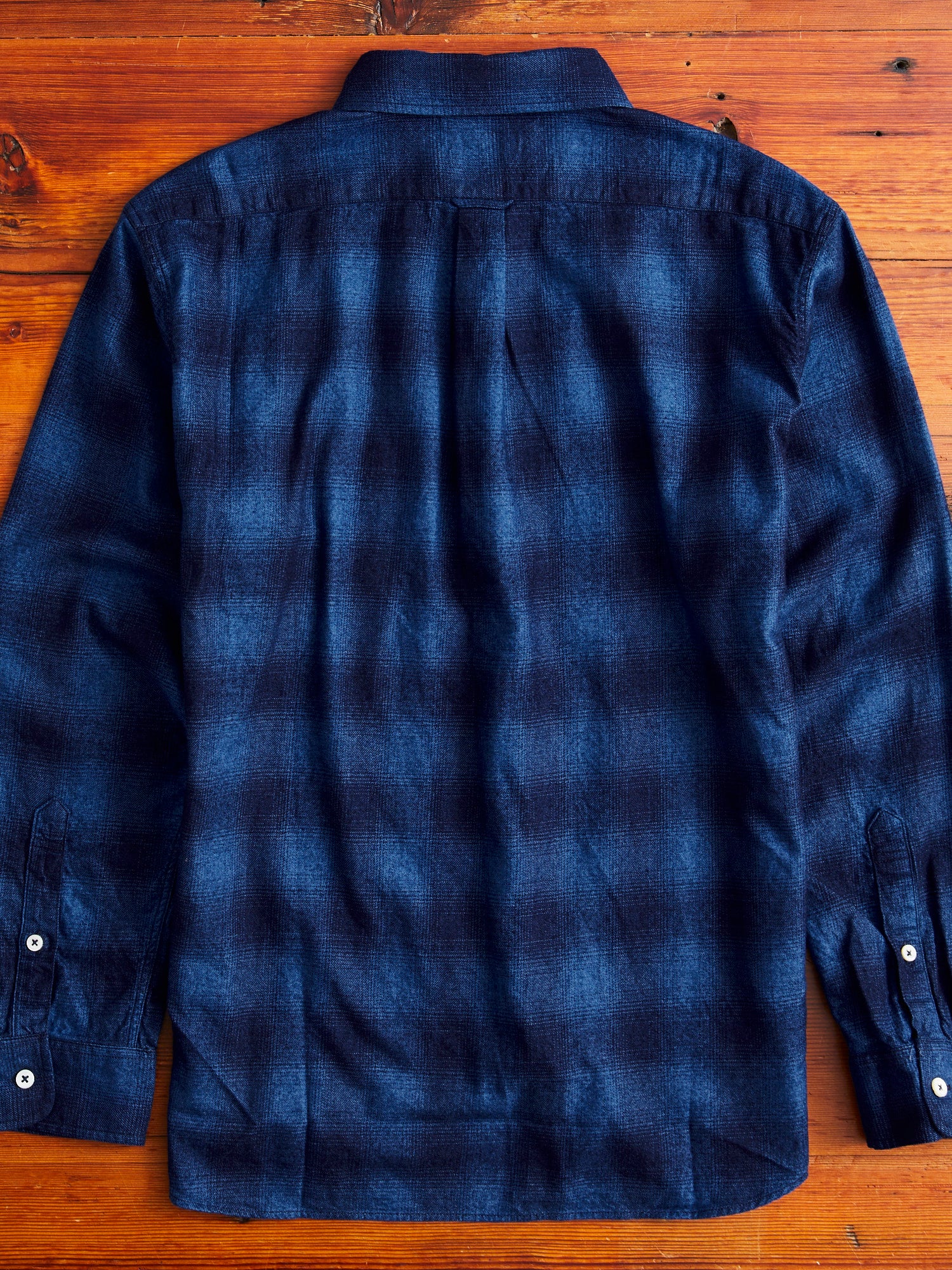 Indigo Check Flannel Shirt in Blue Ombre - Image 10