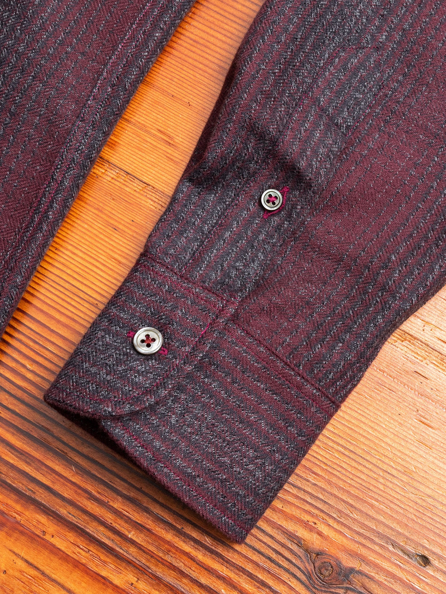Shadow Plaid Flannel Button-Down Shirt in Maroon - Image 4