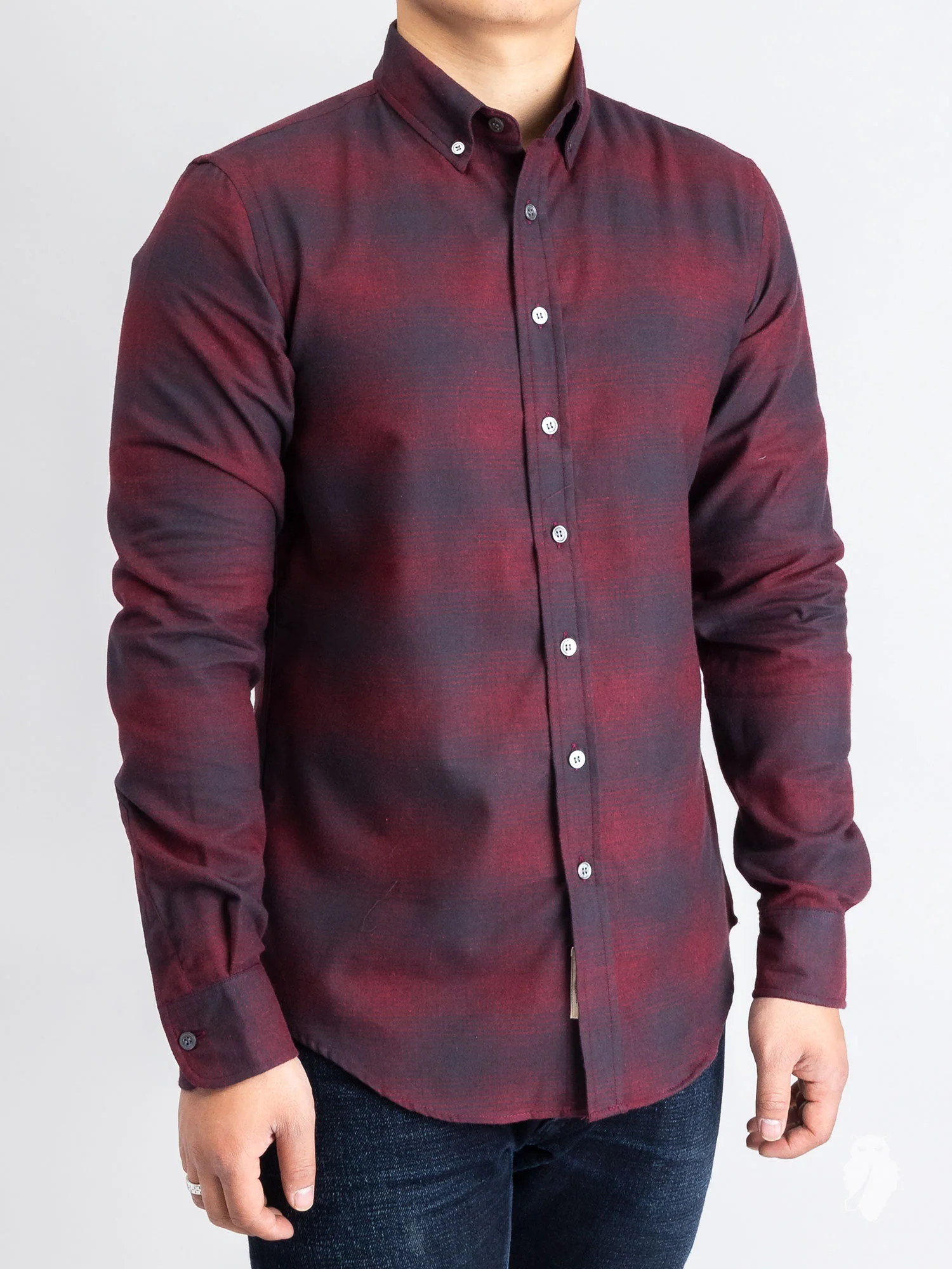 Shadow Plaid Flannel Button-Down Shirt in Red - Image 2