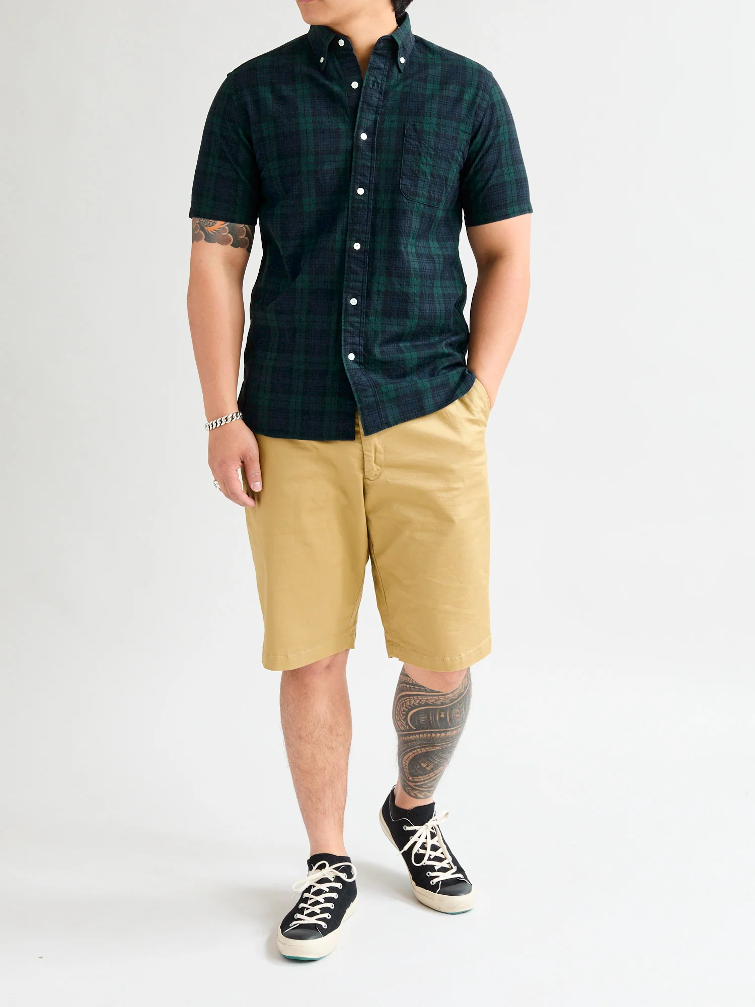 Short Sleeve Button-Down Shirt in Indigo Blackwatch - Image 12