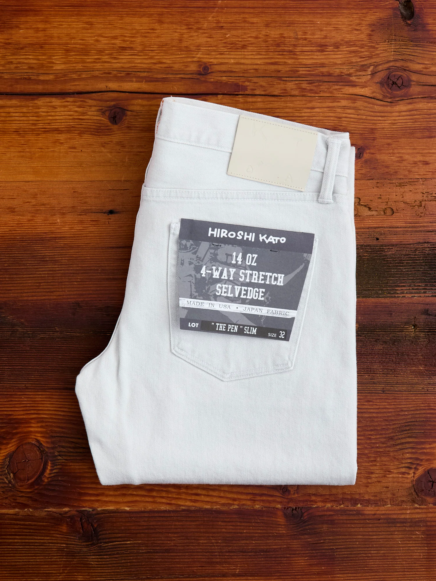 "Silver" 14oz Washed Grey-White Stretch Selvedge Denim - Pen Slim - Image 2
