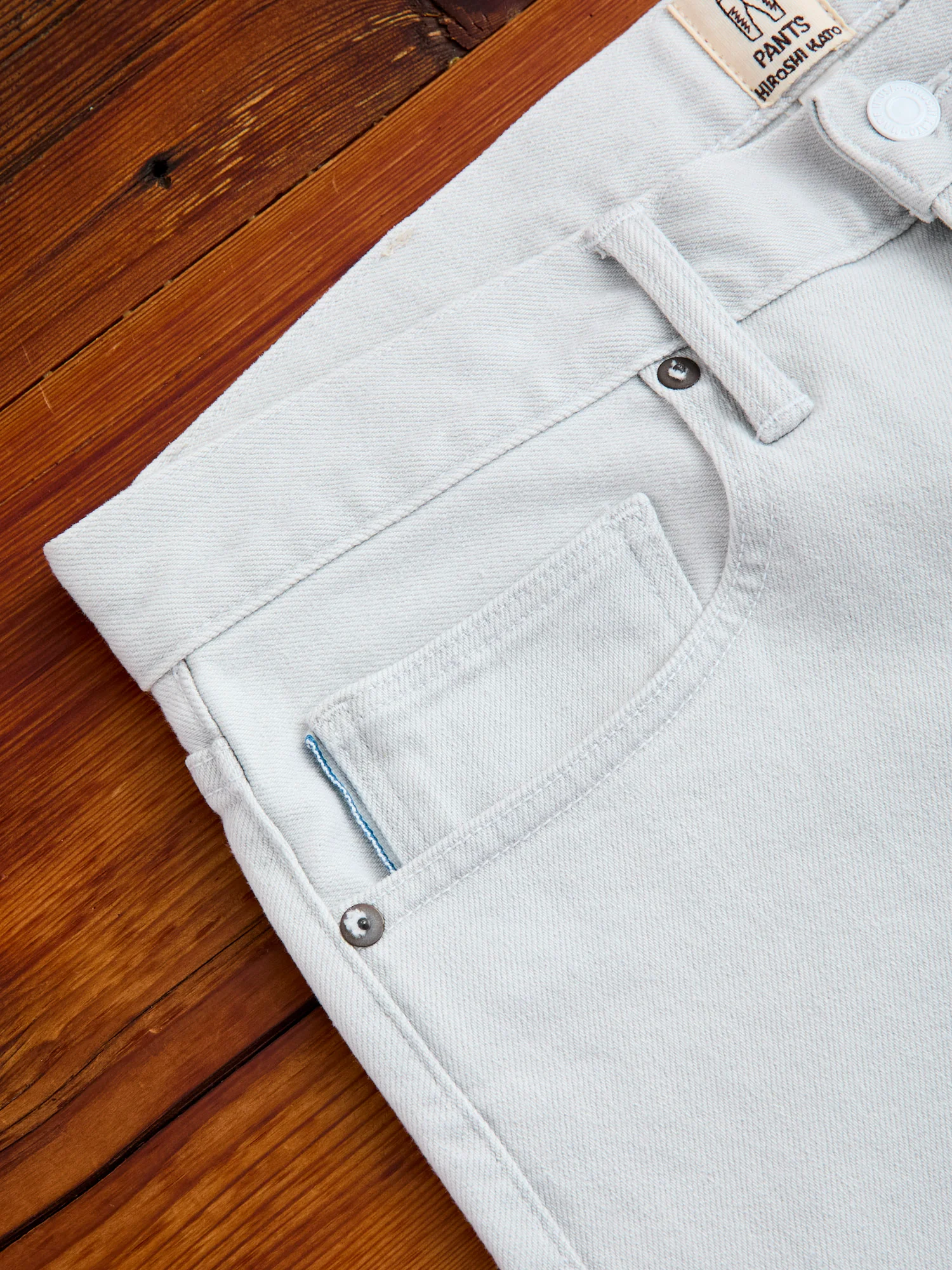 "Silver" 14oz Washed Grey-White Stretch Selvedge Denim - Pen Slim - Image 6