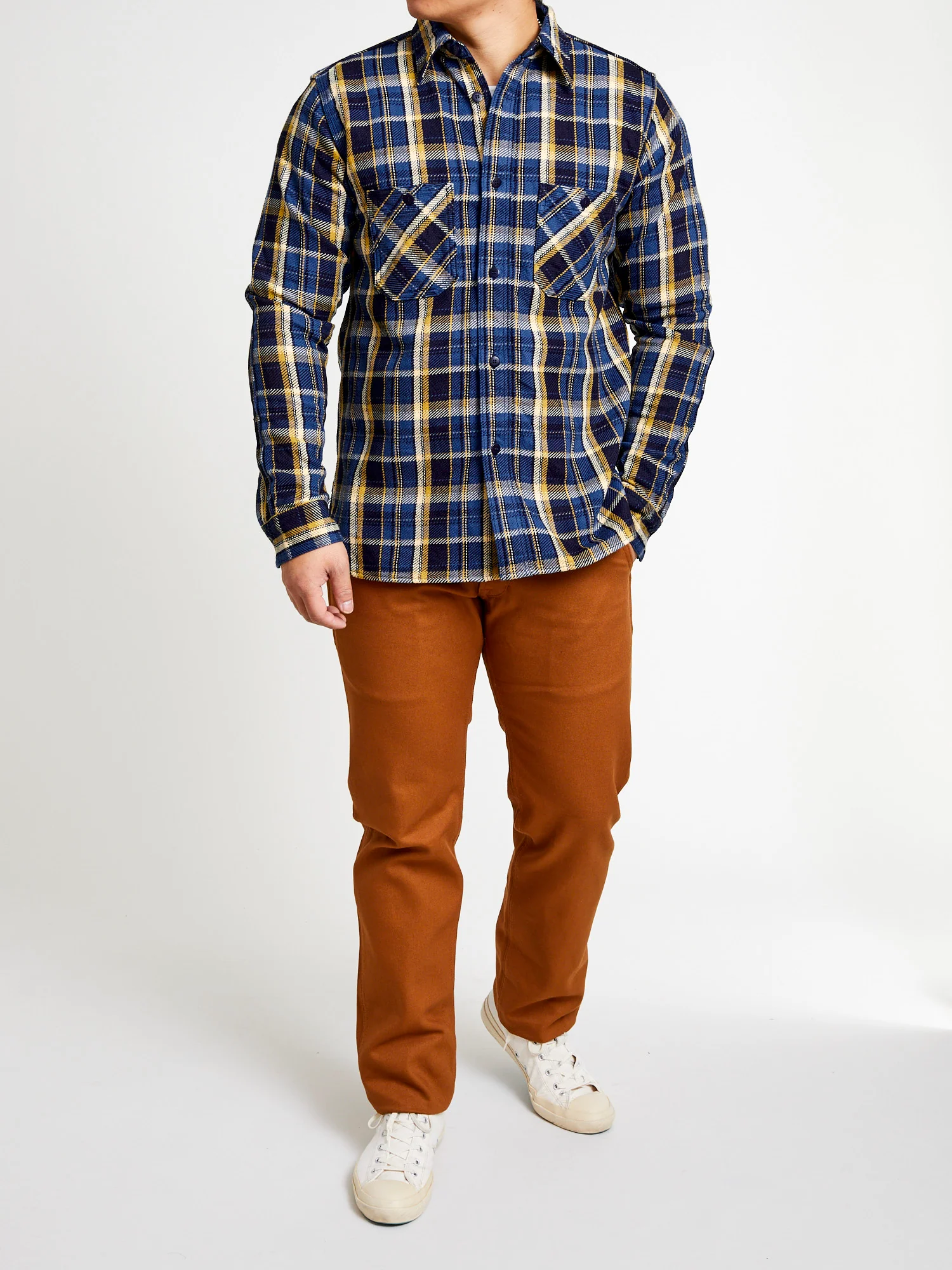 SIN23-01W Rope Dyed Flannel Shirt in Blue - Image 12