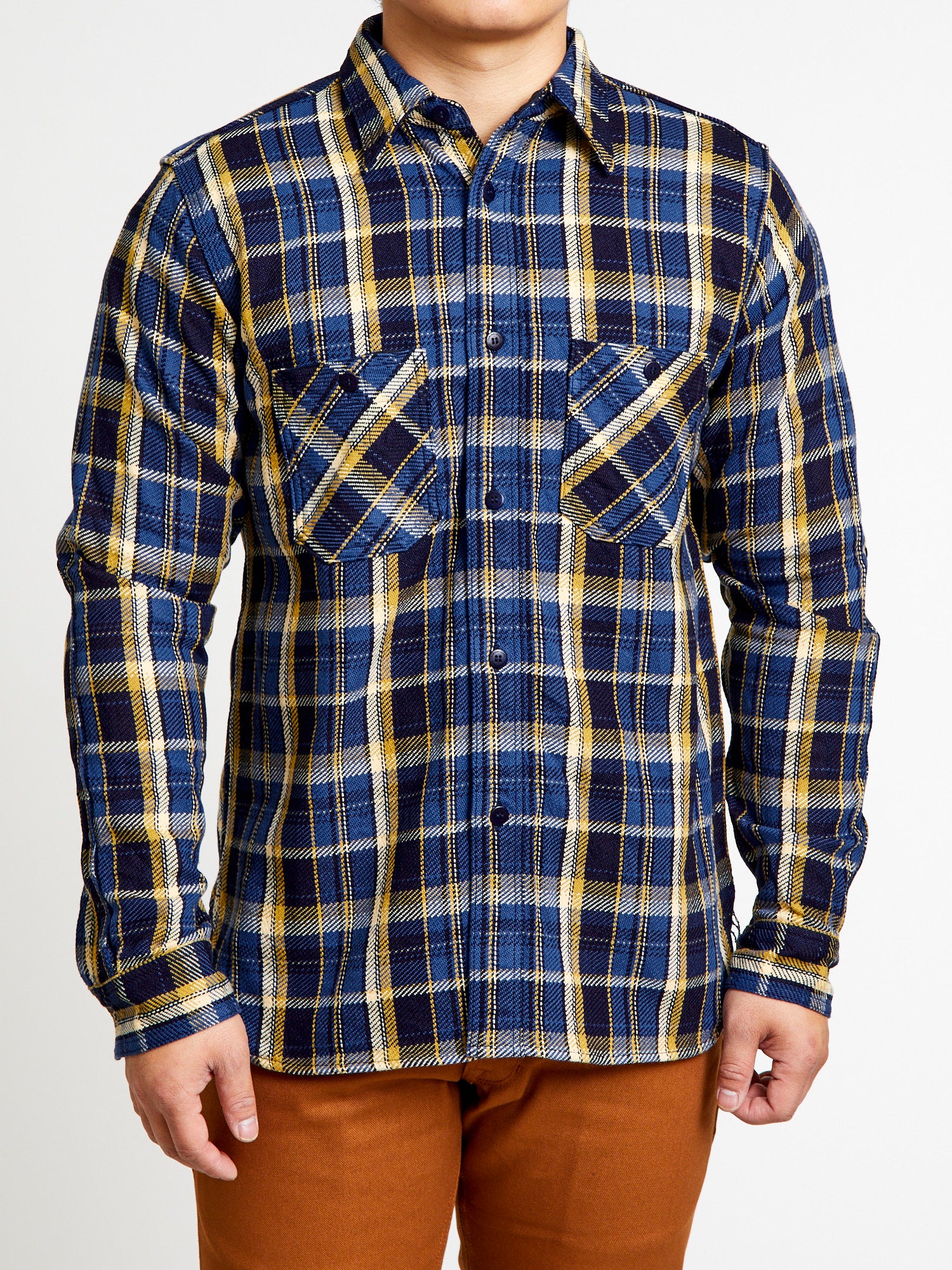 SIN23-01W Rope Dyed Flannel Shirt in Blue - Image 2