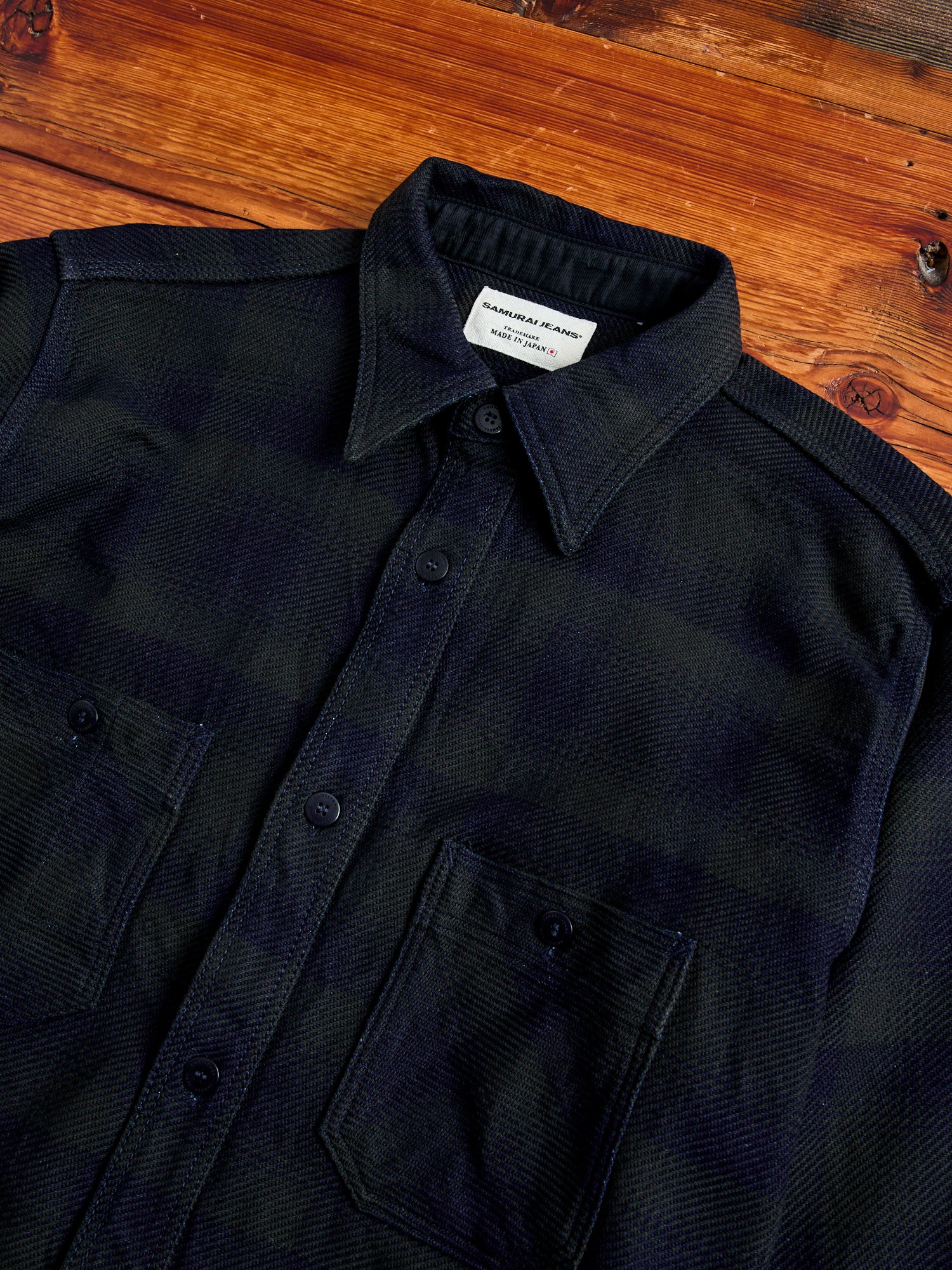 SIN24-03W Indigo Rope Dyed Flannel Shirt in Black - Image 3