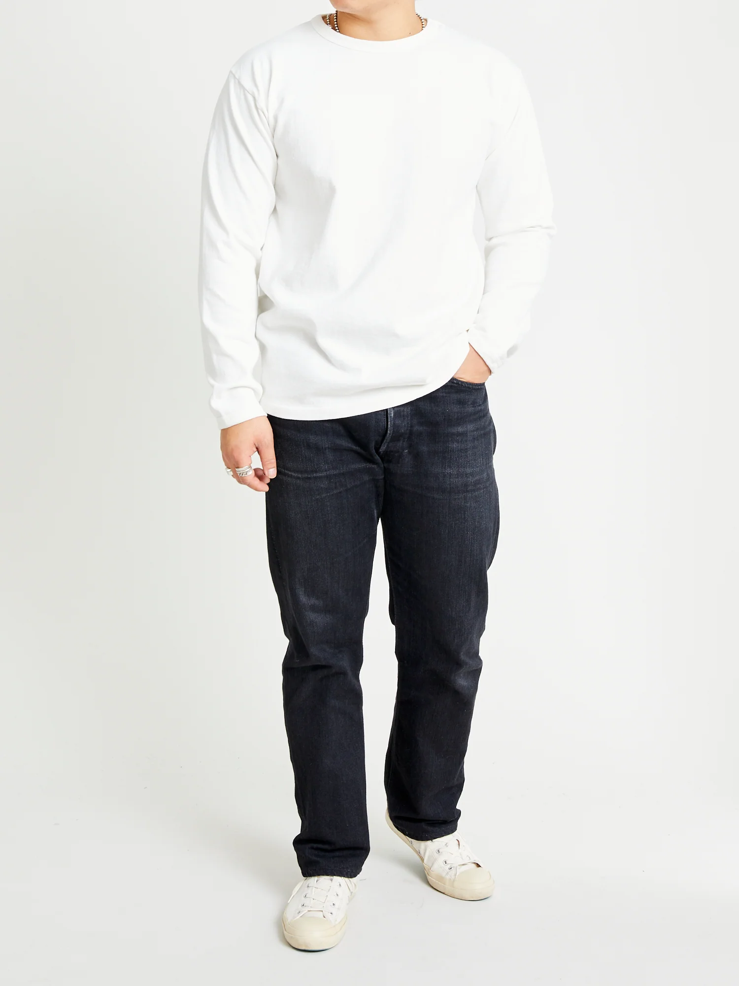 Stand Wheeler Heavyweight Longsleeve T-Shirt in Off White - Image 8