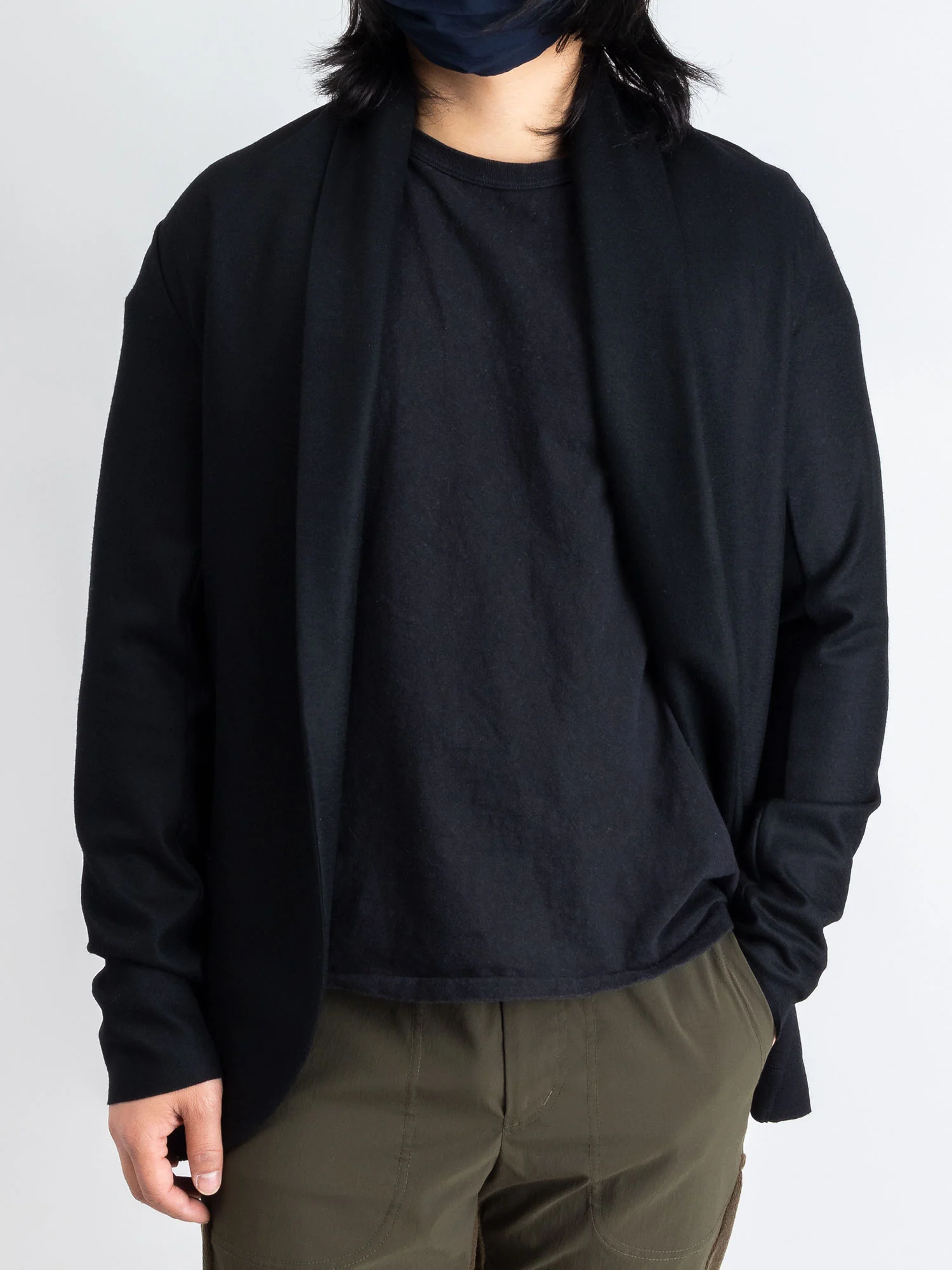 Stole Collar Cardigan in Black Wool - Image 2